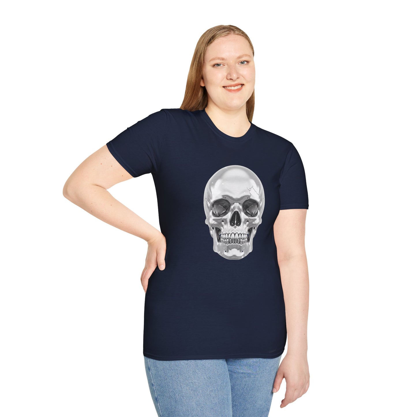 Chrome Skull Graphic Tee - Edgy Metallic Skull Shirt - Retro Rock Vibe, Dark Aesthetic, Unisex Cool Gift - Trendy Fashion Statement Top
