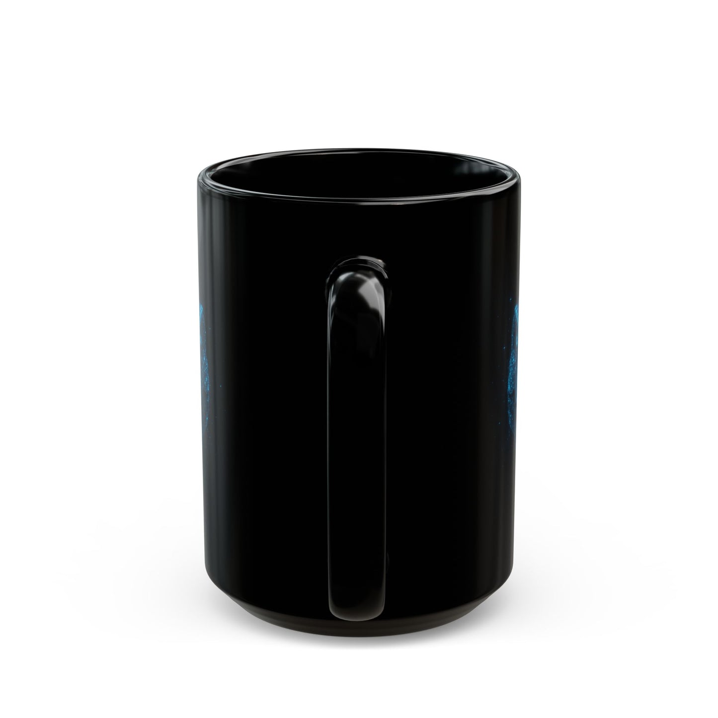 Galaxy Dinosaur Coffee Mug • Neon Blue T-Rex Cup • Cosmic Dinosaur Art Mug • Sci-Fi Dino Gift • Black Ceramic Coffee Mug 11oz 15oz