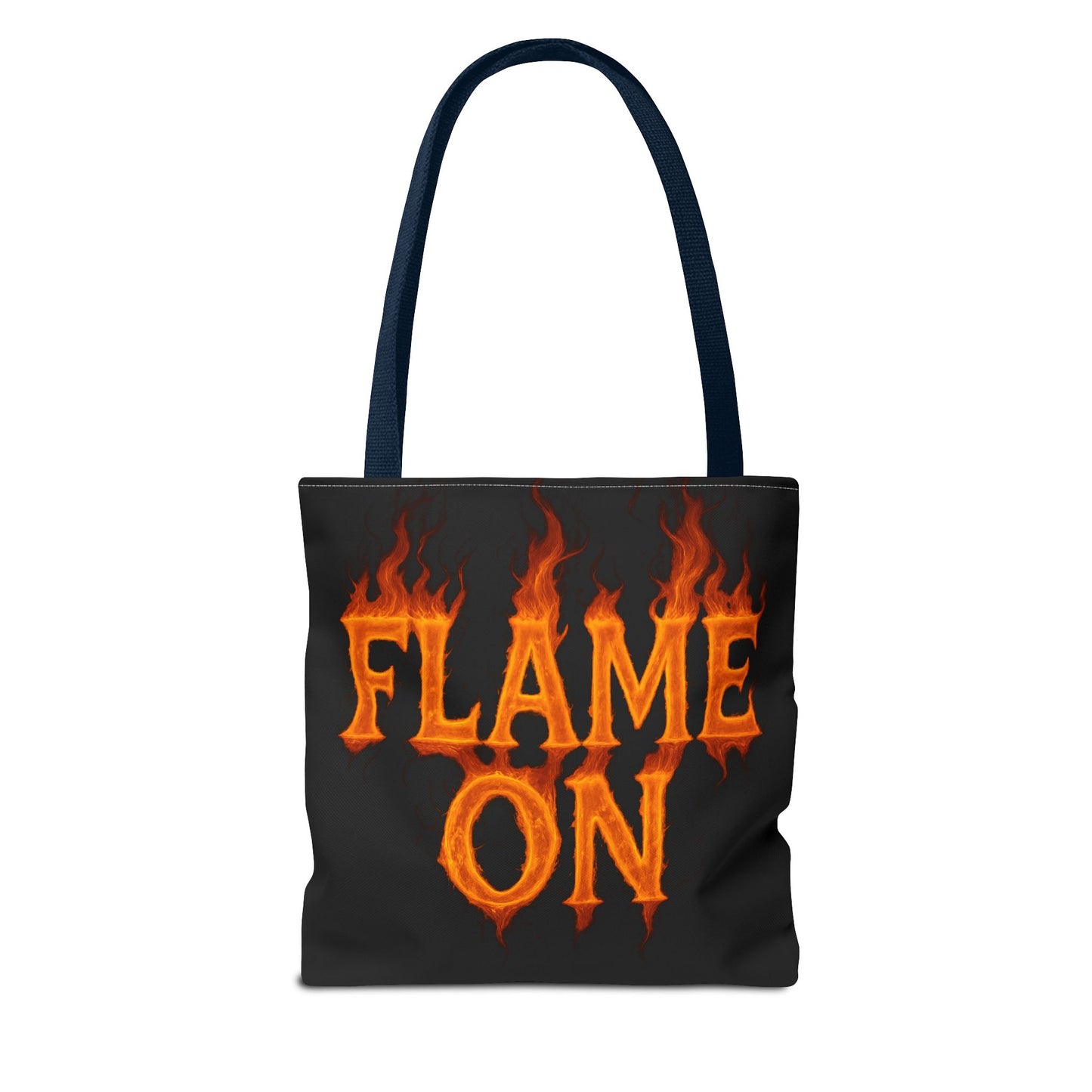 Flame On Tote Bag - Fire Typography Black Bag for Book Lovers, Gym, or Groceries | Bold Comic-Inspired Catchphrase Tote