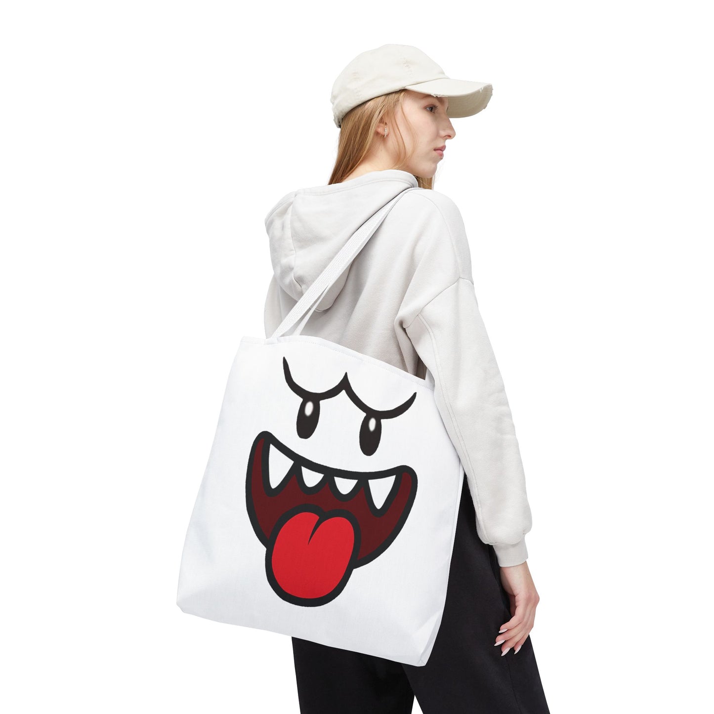 Funny Ghost Face Tote Bag, Spooky Halloween Shopping Bag, Creepy Cute Gamer Tote, Novelty Reusable Canvas Bag, Horror Themed Trick or Treat Bag