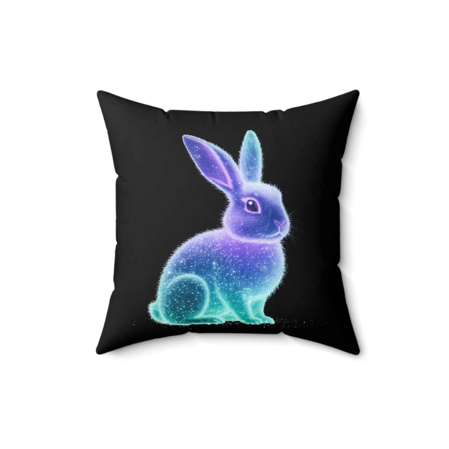 Square Pillow with Bioluminescent Easter Bunny Design