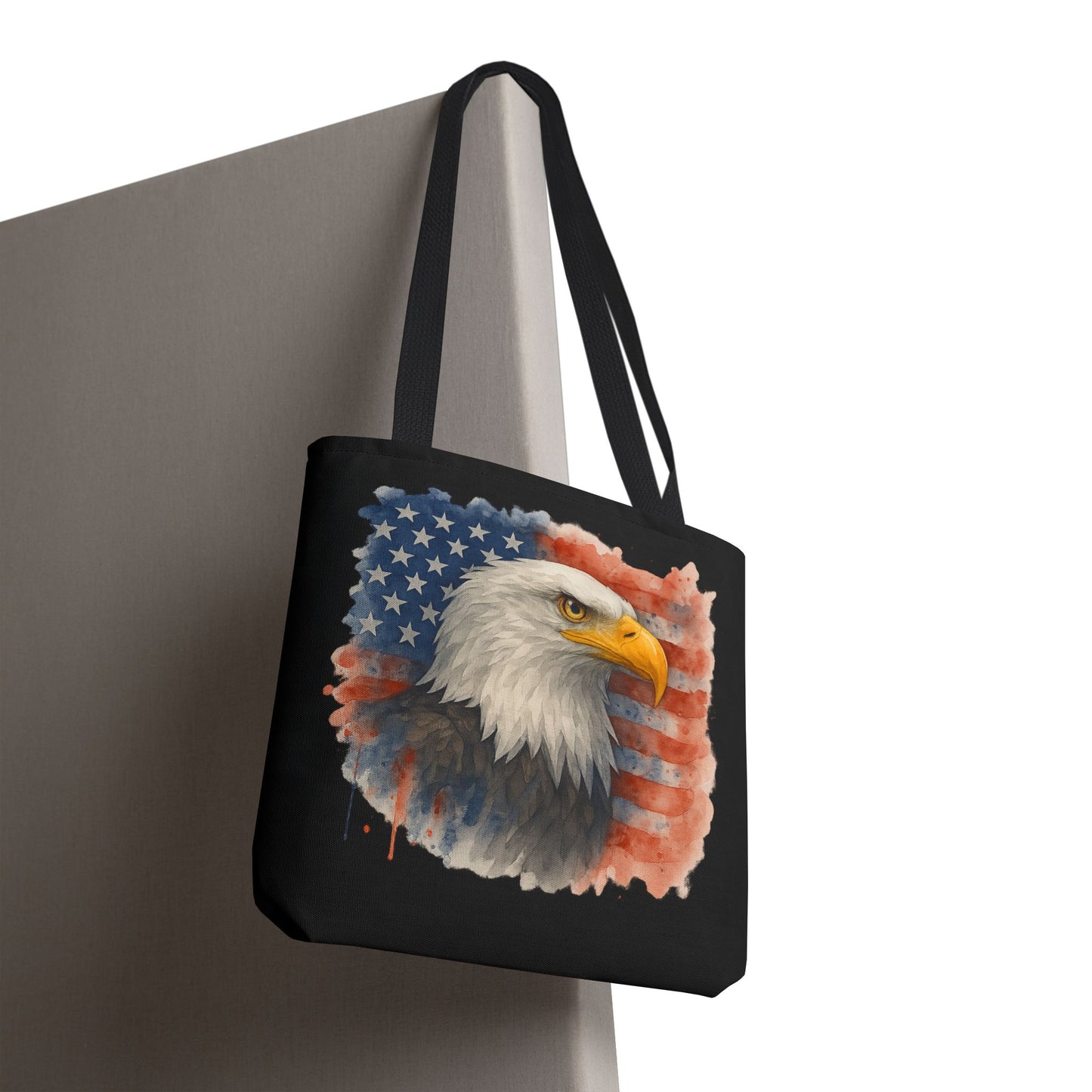 Patriotic Tote Bag with American Flag and Bald Eagle Watercolor Print 4th of July Bag Memorial Day Tote Veteran's Day Tote Bag