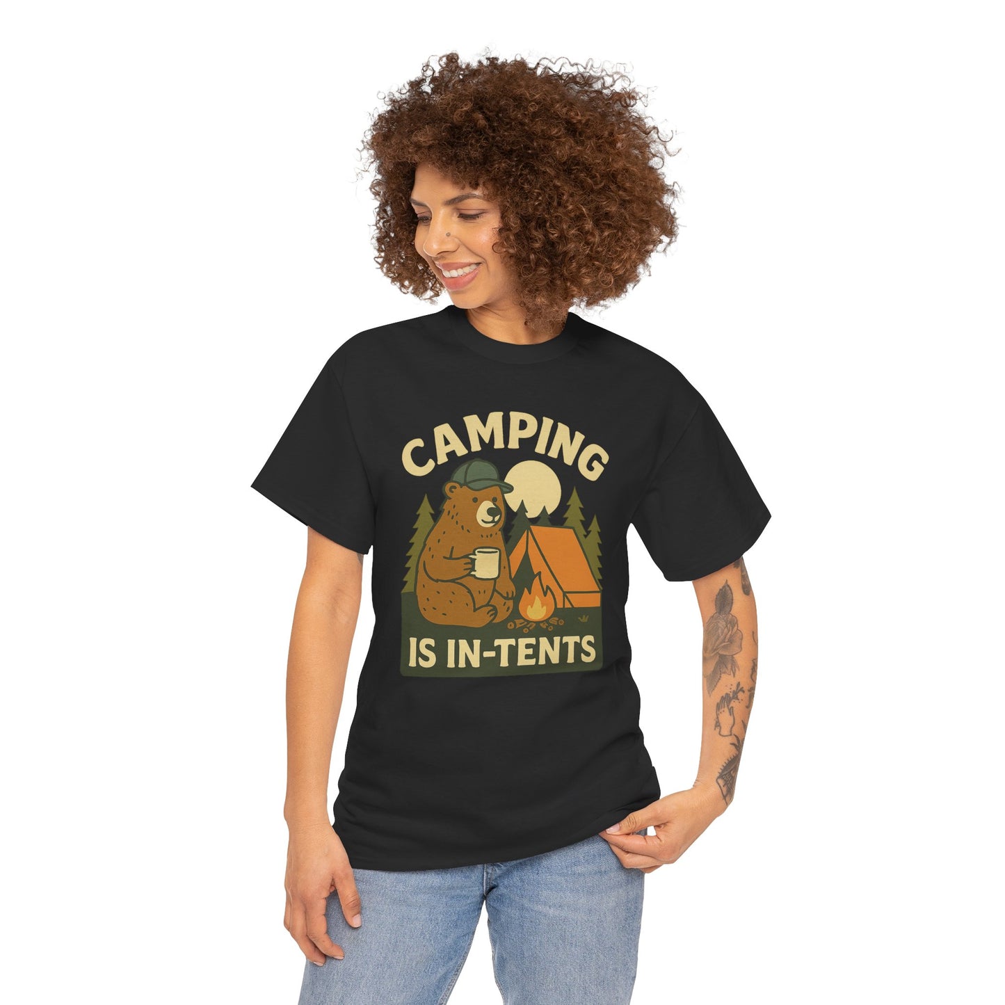 Camping Is In-Tents Funny Bear Camping Tee - Cute Outdoorsy Pun Shirt - Retro Campfire Graphic, Nature Lover Gift, Unisex Adventure Apparel