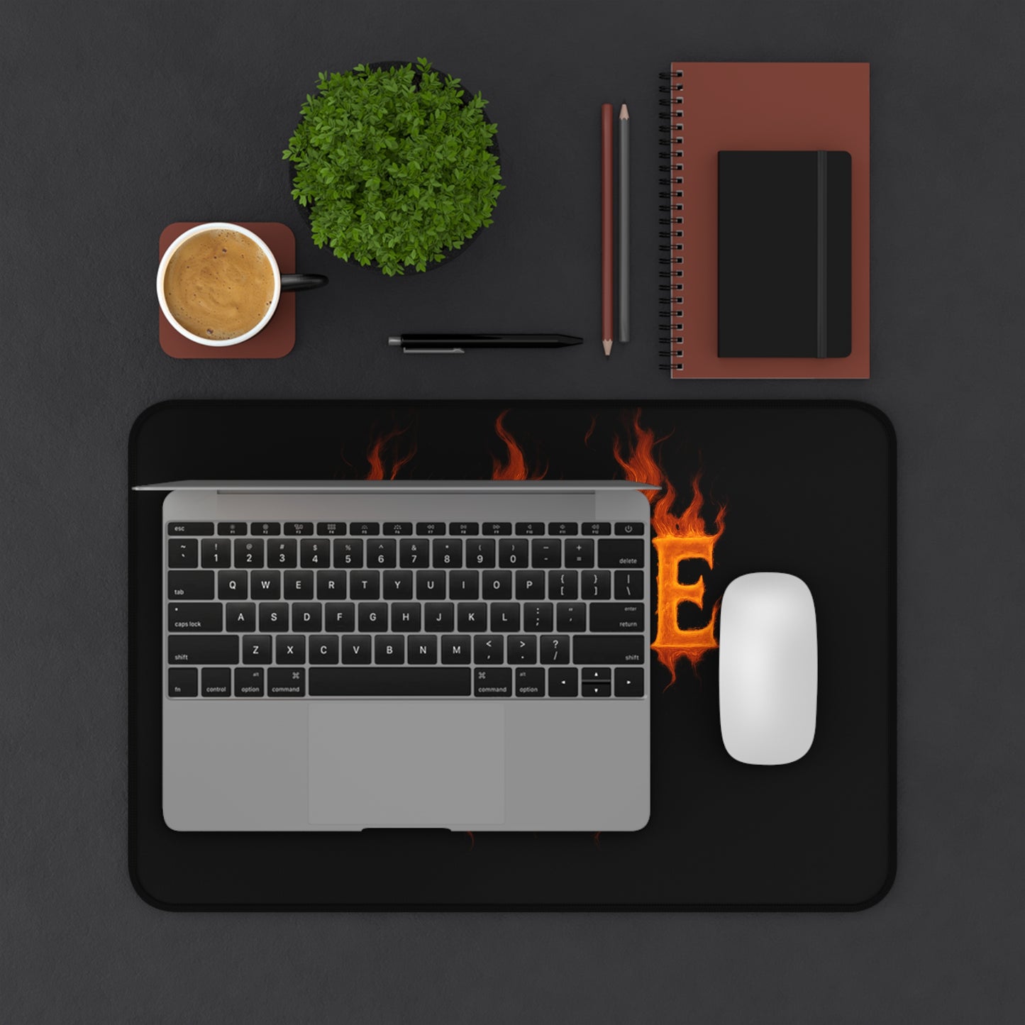 Flame On Desk Mat - Fire Typography Gaming Mouse Pad for Comic Fans, Hot Setup Gift, Nerdy Office Decor, Fiery Custom Desk Pad