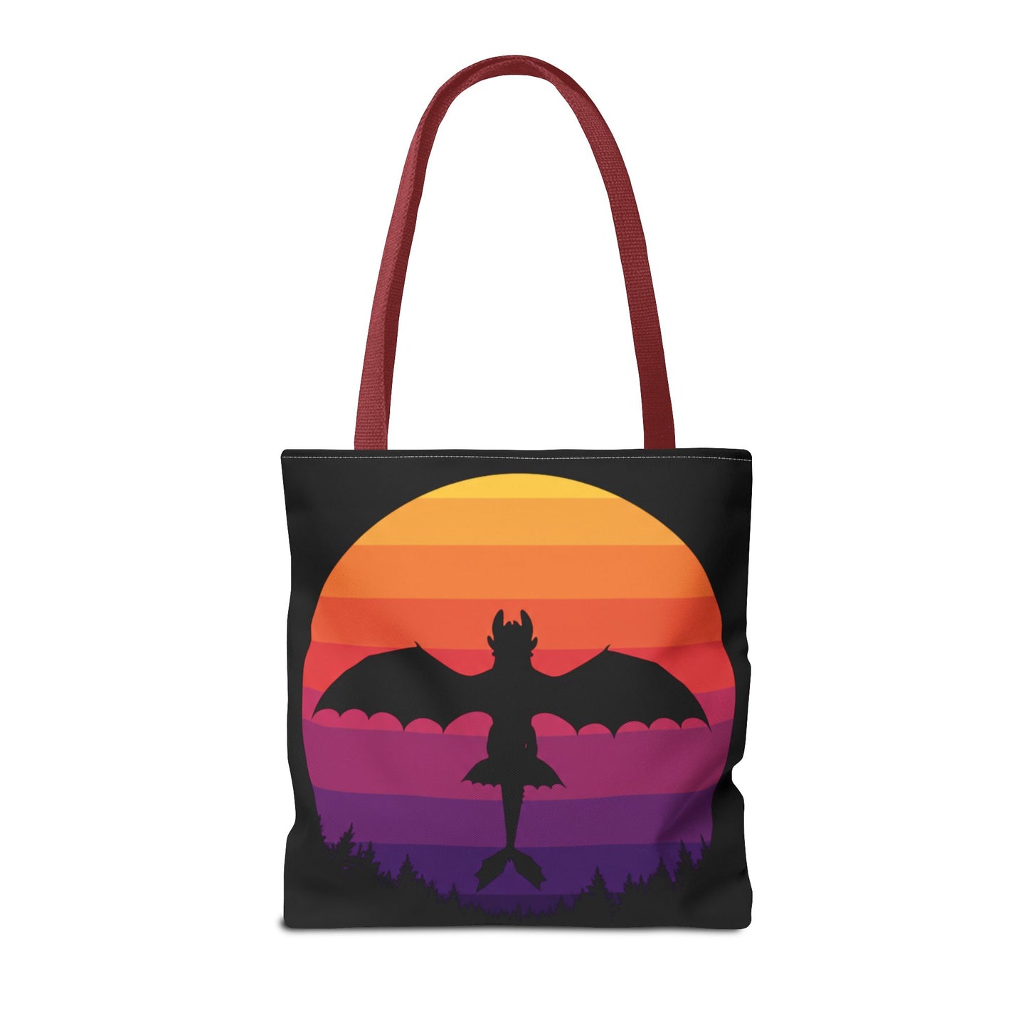 Sunset Dragon Flight Tote Bag, Reusable Eco-Friendly Shoulder Bag With Silhouette Design, Aesthetic Black Tote For Everyday Use And Gifts