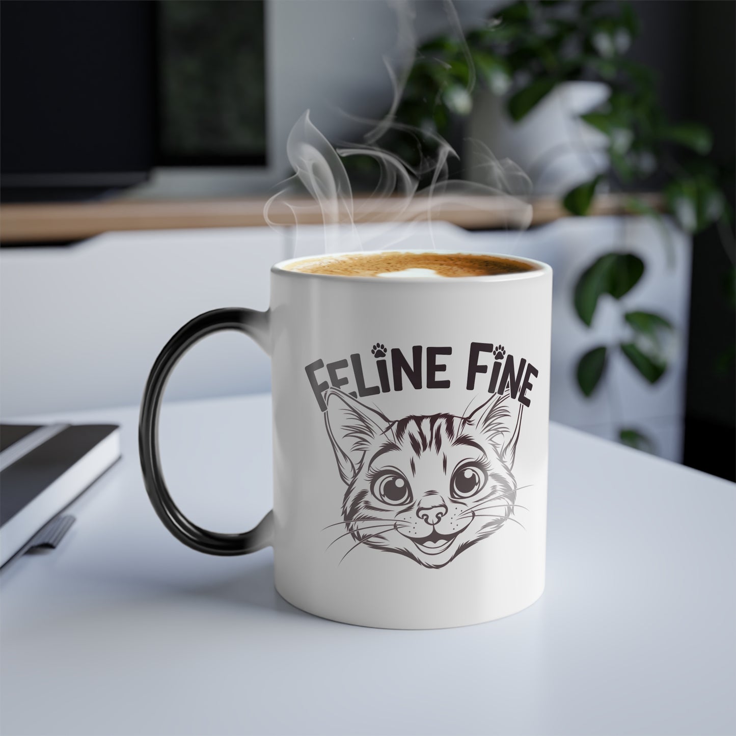 Color Changing Cat Mug – Funny “Feline Fine” Morphing Coffee Cup | Heat Reveal Gift for Cat Lovers, Pet Parents, Birthday & Everyday Use