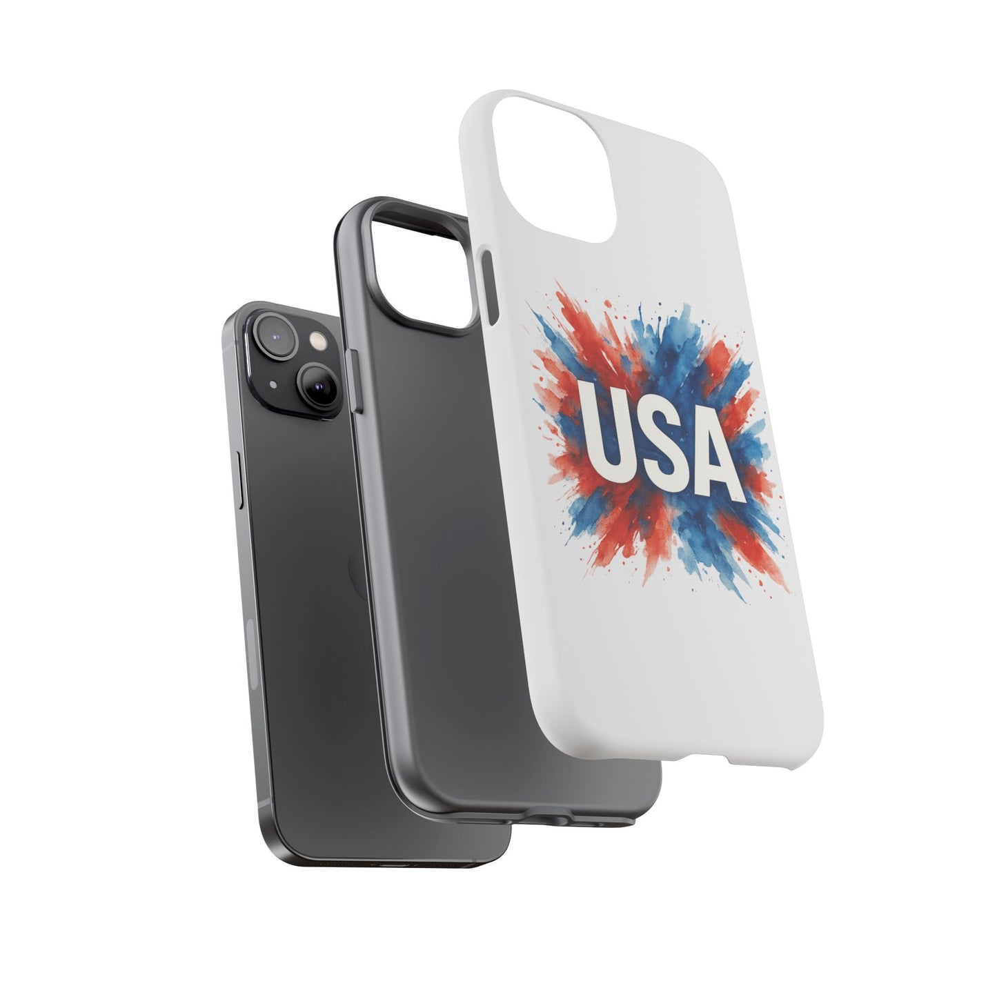 USA Splash iPhone Case - Patriotic Red White Blue Tough Cover, Dual-Layer Protection, 4th of July Memorial Day Gift