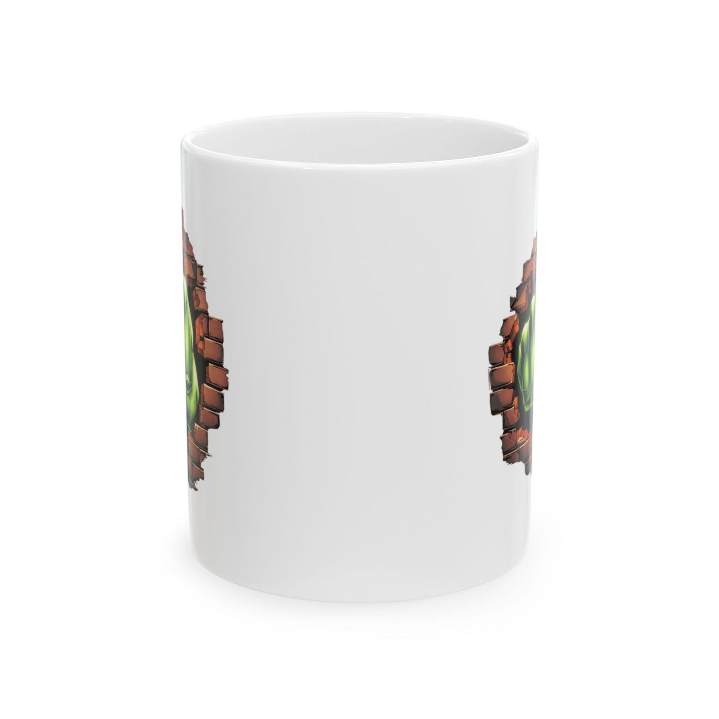 Smash Fist Mug – Green Fist Punching Through Wall Coffee Cup, Superhero Inspired Design, Dishwasher Safe, Funny Gift for Fans & Coffee Lovers