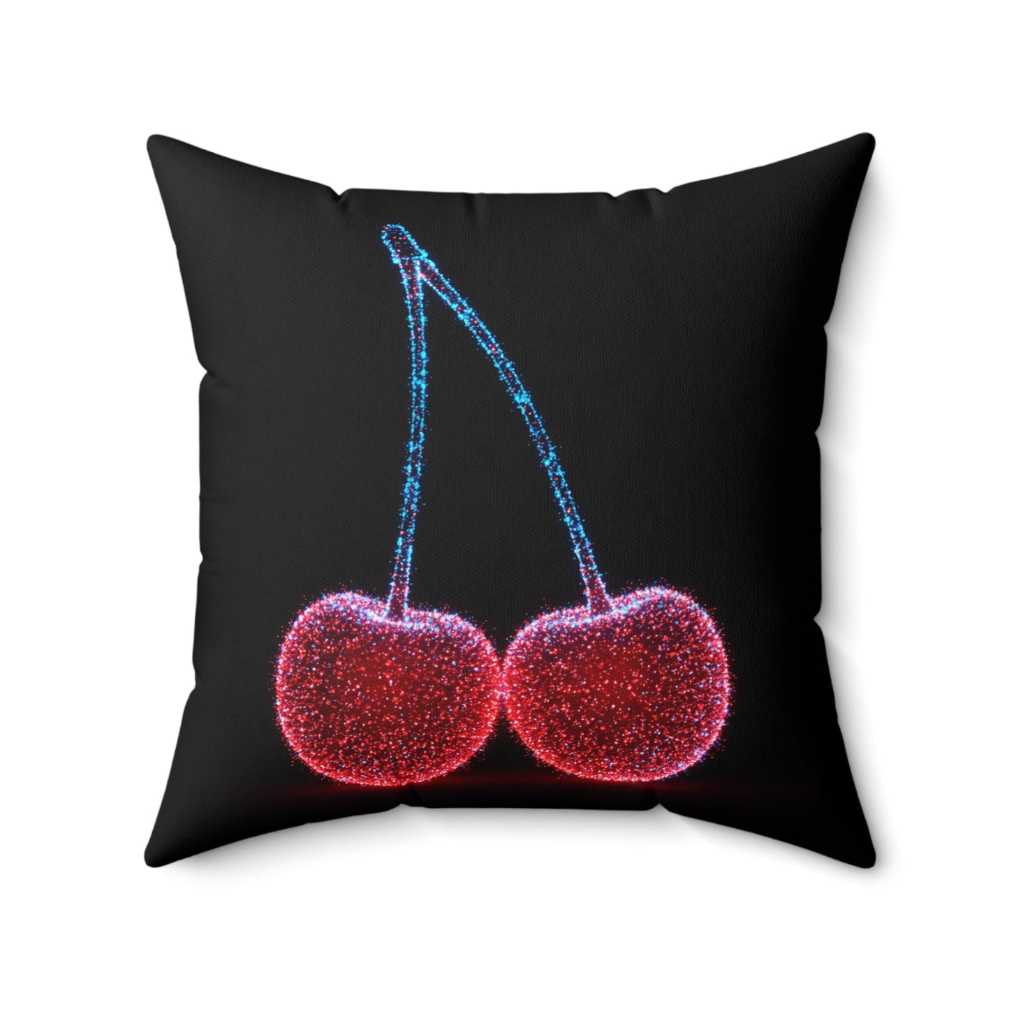 Square Pillow with Bioluminescent Cherries