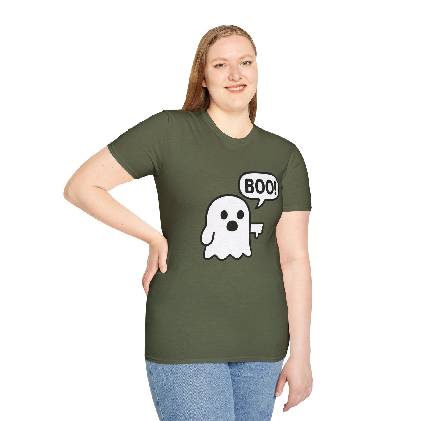 Cute Ghost Thumbs-Down 'Boo' Tee | Funny Halloween Play on Words Shirt | Spooky Season Ghost Tee | Fall Coquette Aesthetic Tee