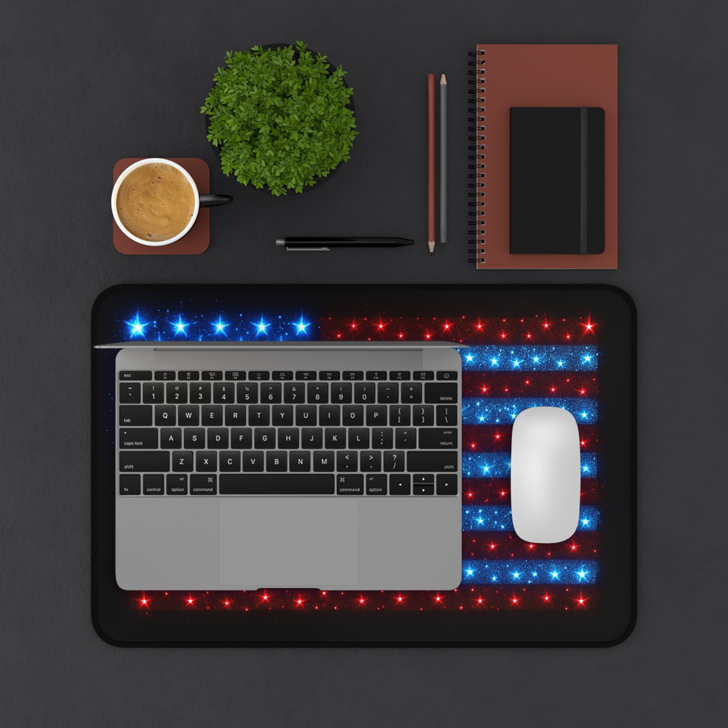 Bioluminescent USA Flag Desk Mat | Neon Patriotic Mouse Pad - XL Desk Mat Aesthetic for Home Office, Veteran and 4th of July Gift