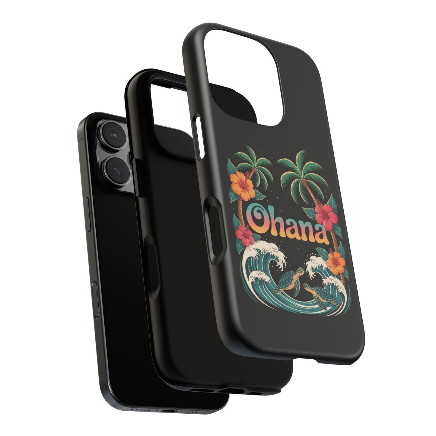 Tropical Ohana iPhone Case - Beach Vibes Cover with Palms, Hibiscus and Turtles - Rugged and Glossy Summer Phone Protector