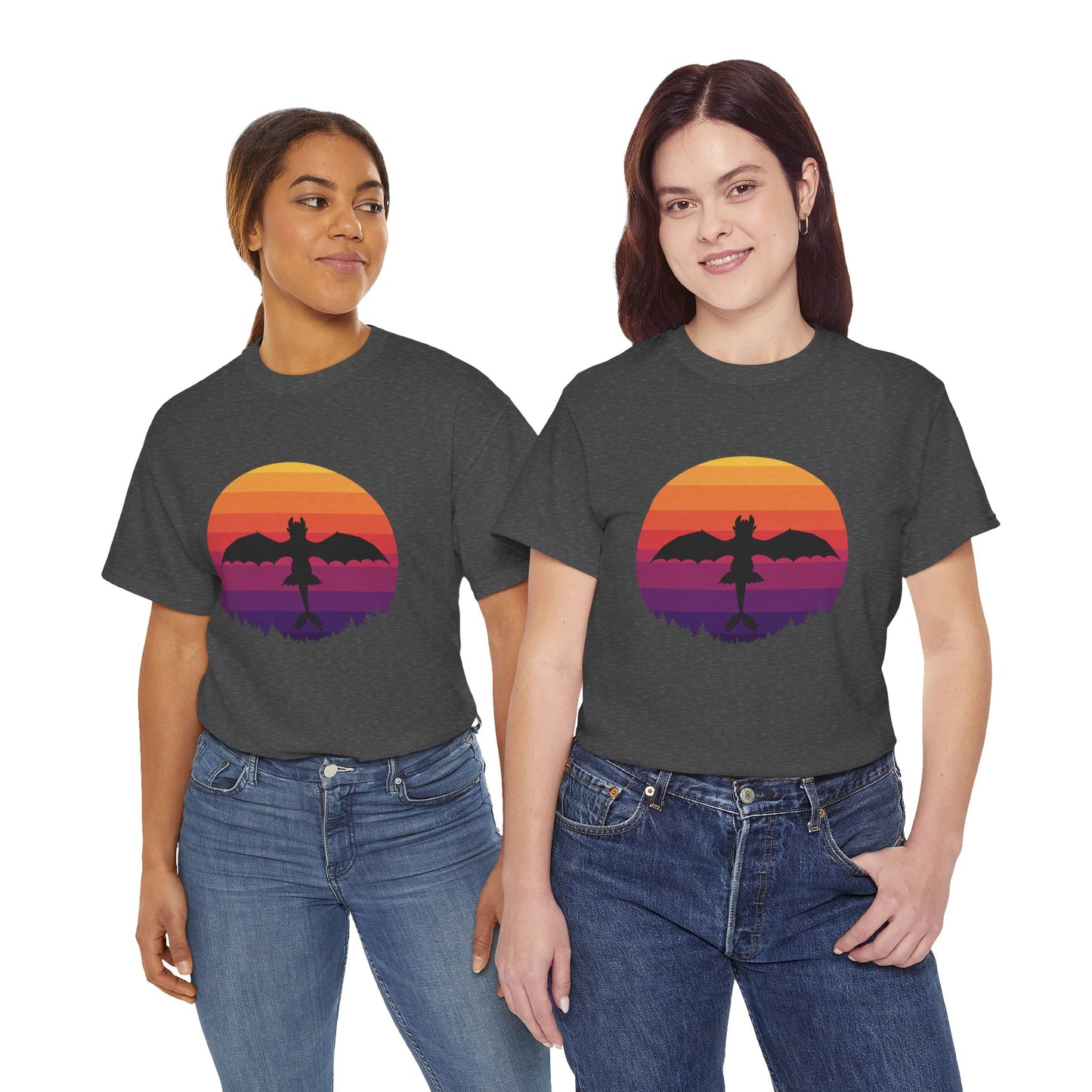 Night Dragon Sunset T-Shirt | Retro Dragon Silhouette Tee | Fantasy Dragon Shirt | Unisex Graphic Tee | Gift for Dragon Lovers