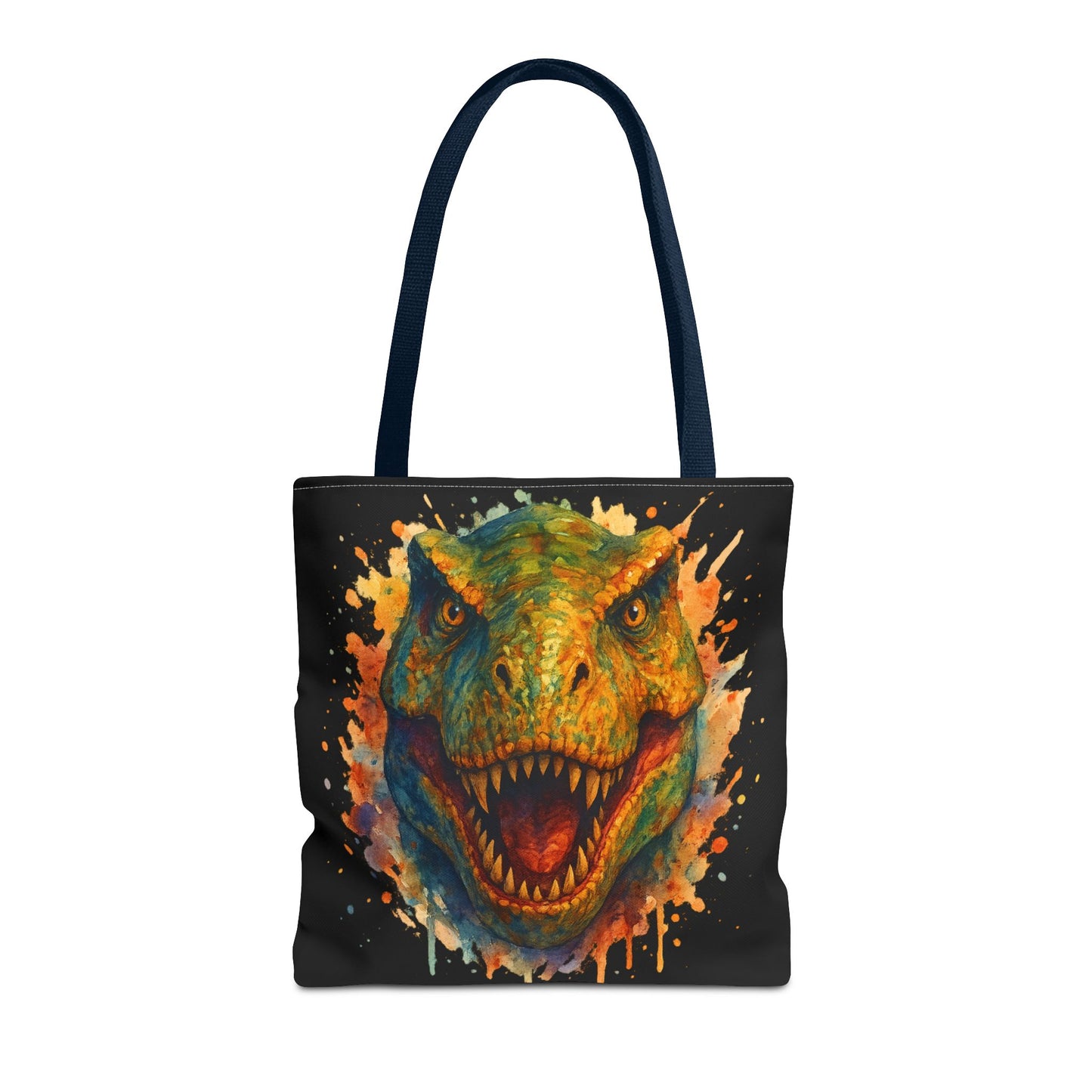 T-Rex Watercolor Tote Bag - 100% Polyester Canvas, Vibrant Dinosaur Art Bag, Reusable Beach-Market Tote, Dino Lover Gift, Bold Style