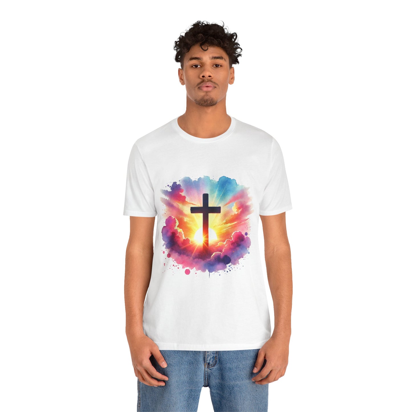 Faith Cross Sunburst Christian Tee | Inspirational Christian T-Shirt | Colorful Sunrise Cross Shirt | Faith Gifts for Women Men