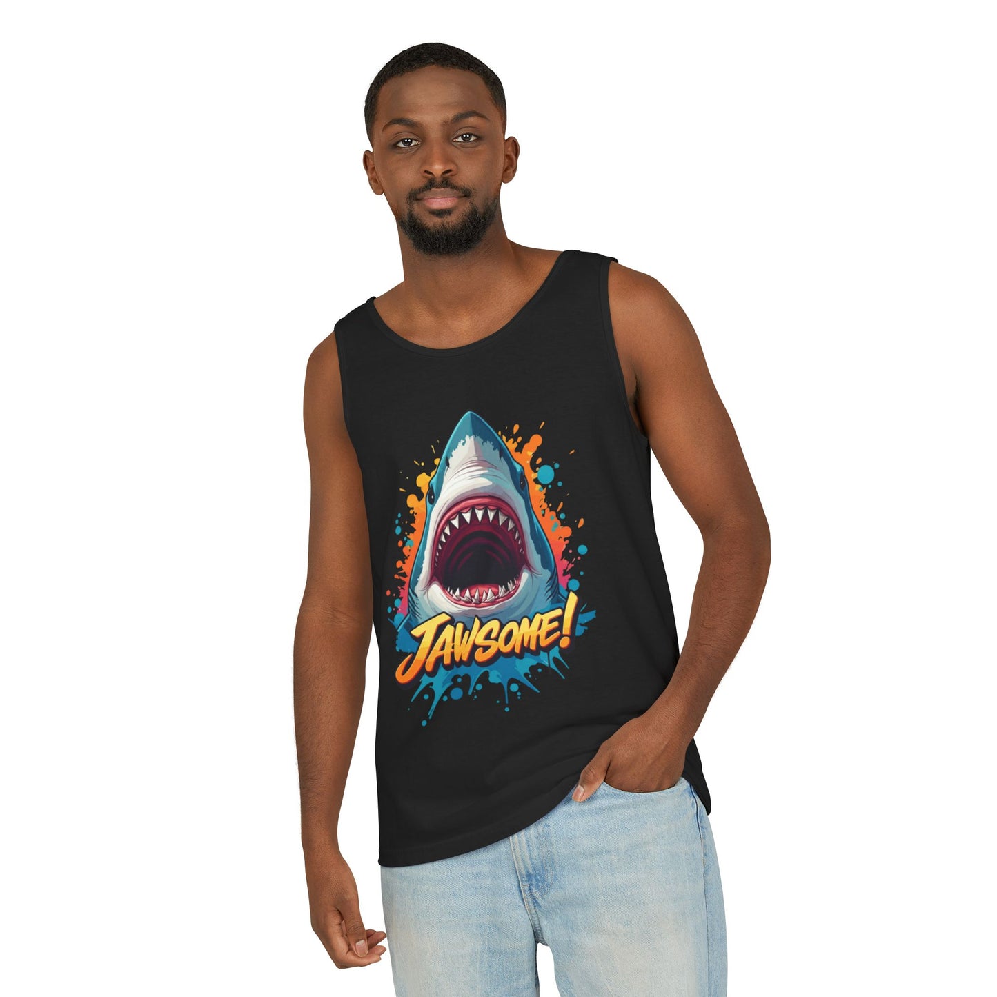 Jawsome Shark Graphic Tank Top | Funny Retro 90s-Style Shark Tee for Men and Women | Bold Ocean Print, Humor Gift, Summer Trending