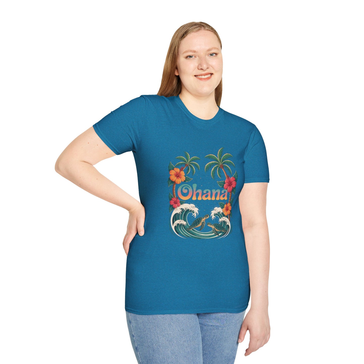 Ohana Shirt - Retro Hawaiian Sea Turtle & Palm Tree Graphic Tee - Tropical Beach Family Gift, Summer Vacation Aesthetic T-Shirt