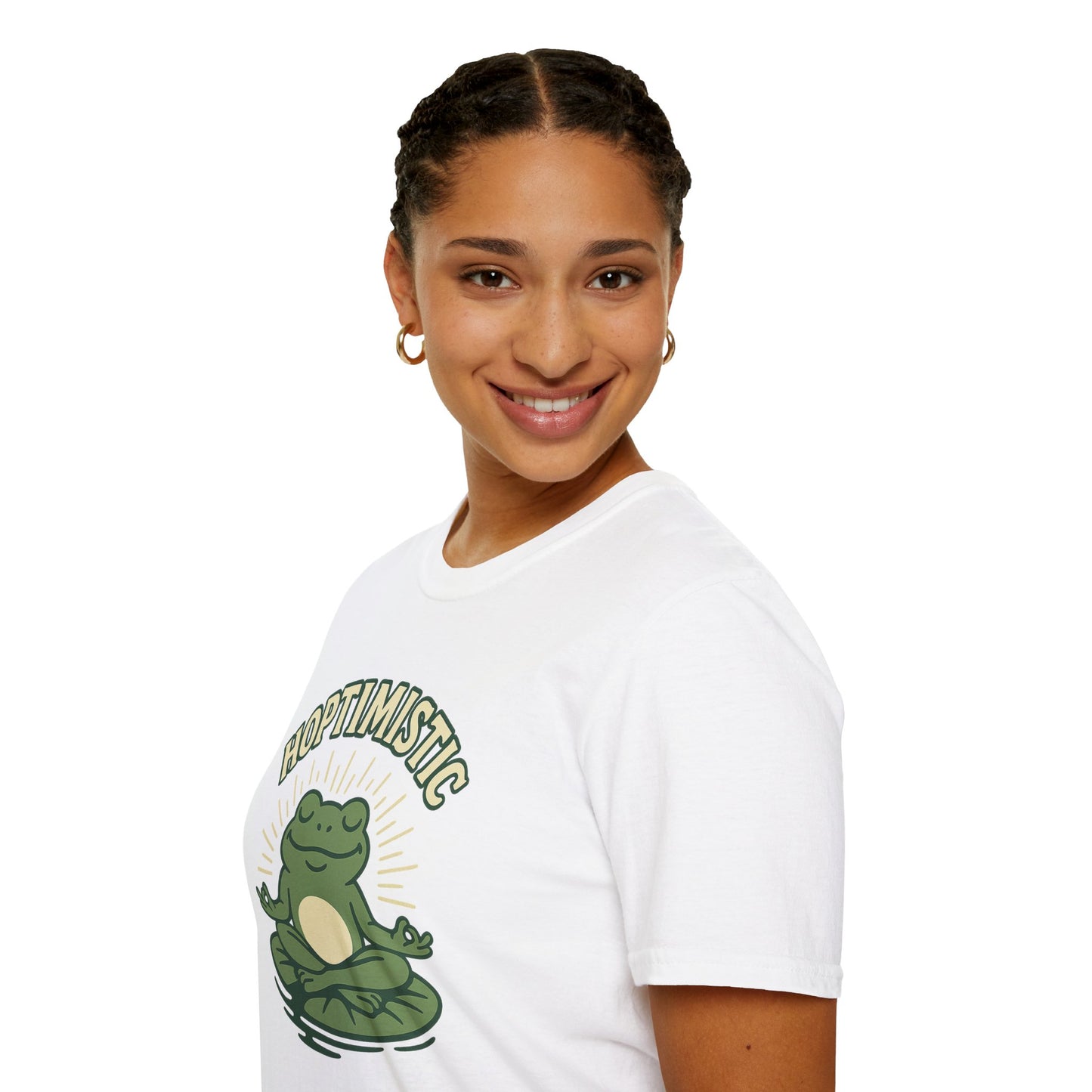 HOPTIMISTIC Relaxed Zen Frog T-Shirt • Cute Animal Graphic Tee • Mindful Yoga Frog Humor • Unisex Gift • Nature Lover Shirt