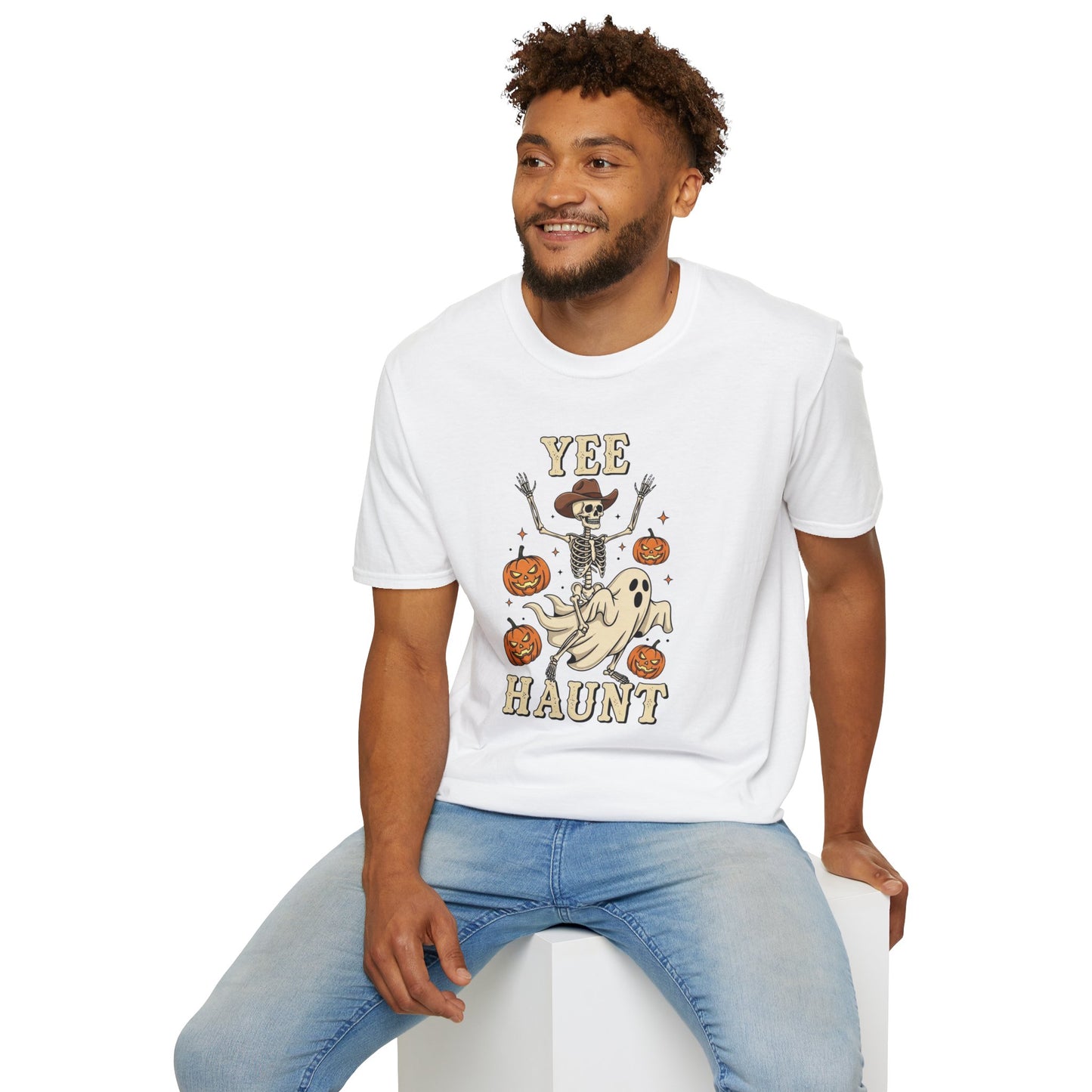 Yee Haunt Skeleton Cowboy Ghost Halloween Shirt - Spooky Western Dancing Skeleton Tee, Pumpkin Haunted Ghost Cowboy Top Fall Graphic Tee