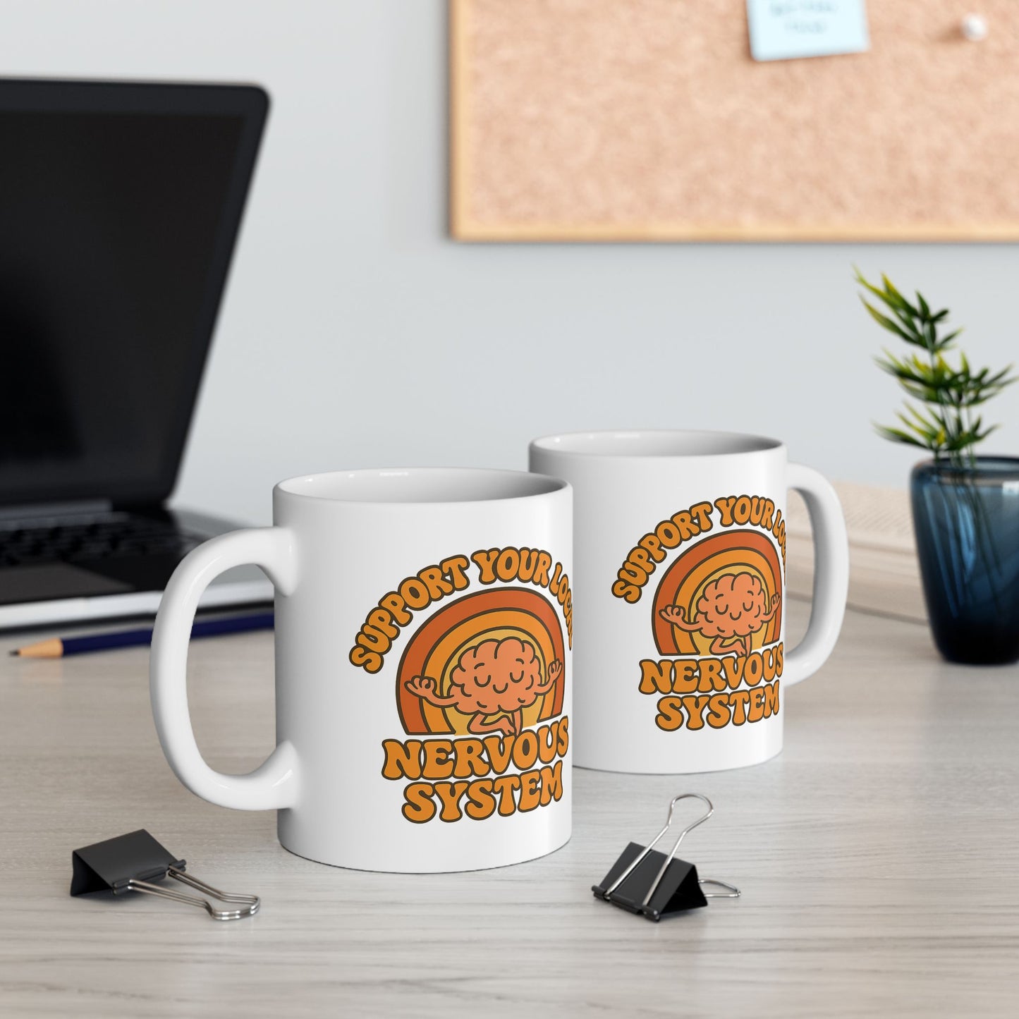 Support Your Local Nervous System Mug | Funny Brain Coffee Cup, Mental Health Gift, Retro Neurodiversity Humor Tea Mug for Self Care