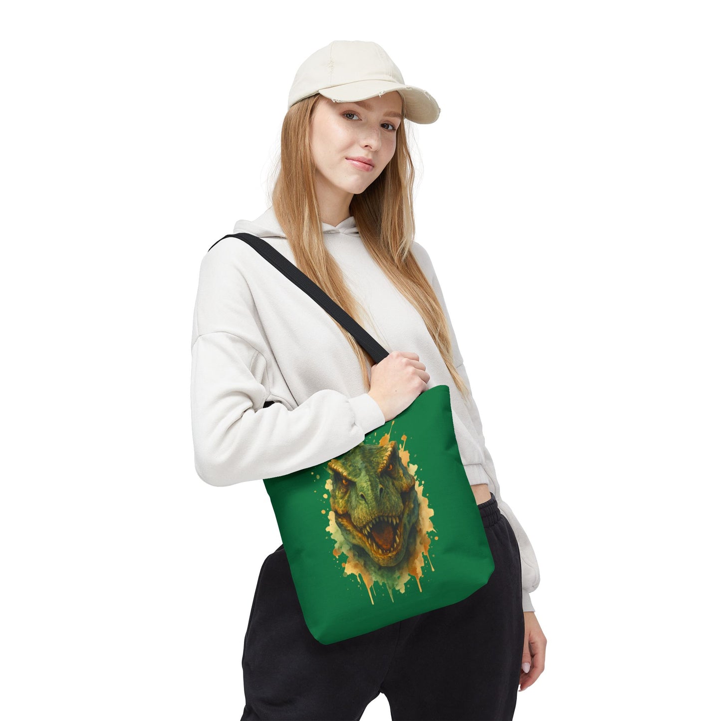 Watercolor T-Rex Tote Bag - Eco Canvas Dino Shopper, Dinosaur Lover Gift, Book Bag, Reusable Grocery Tote - Aesthetic Paleontology Art