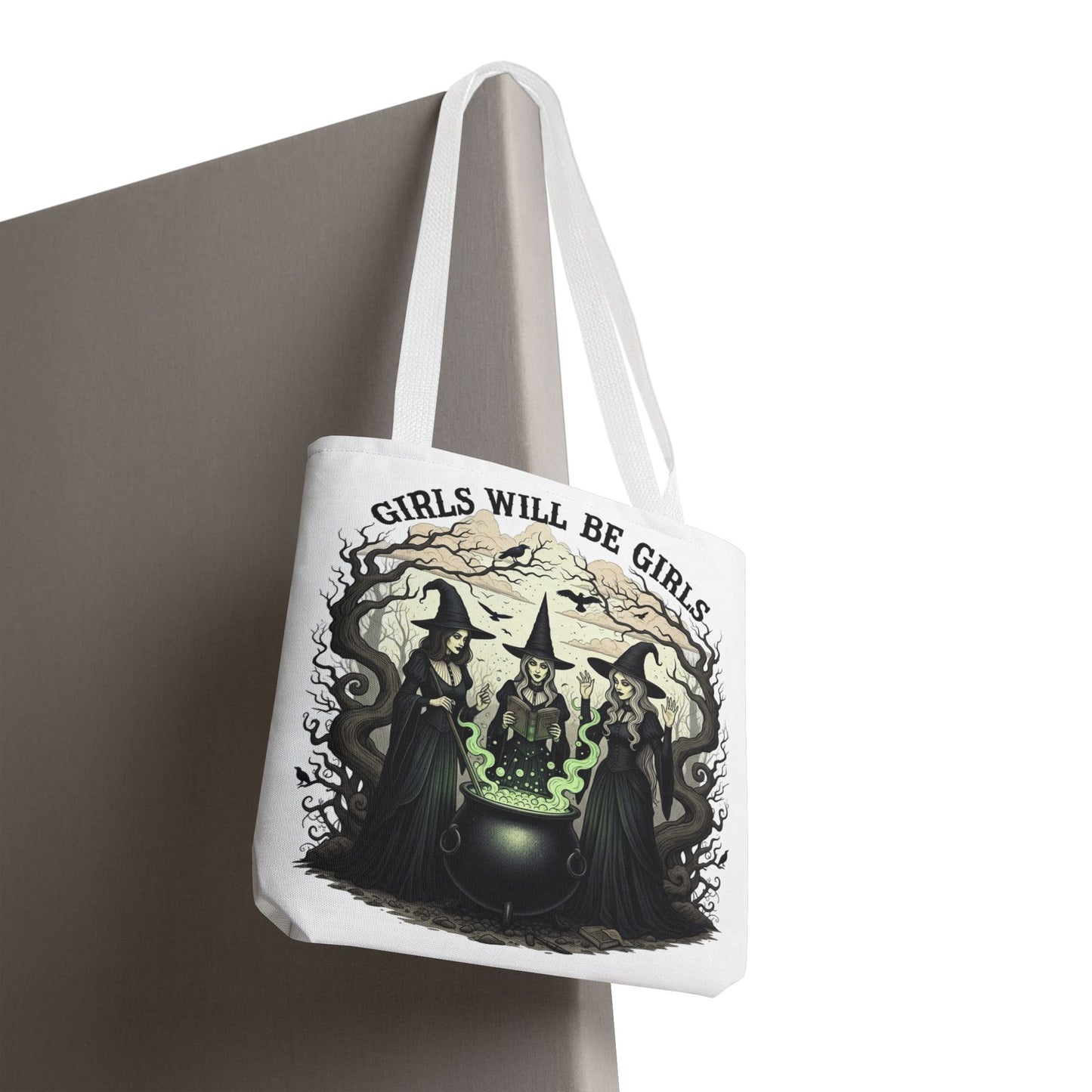 Girls Will Be Girls Halloween Tote Bag, Witchy Aesthetic Bag, Gothic Witches Cauldron Art, Spooky Gift, Reusable Eco Tote For Halloween Lovers