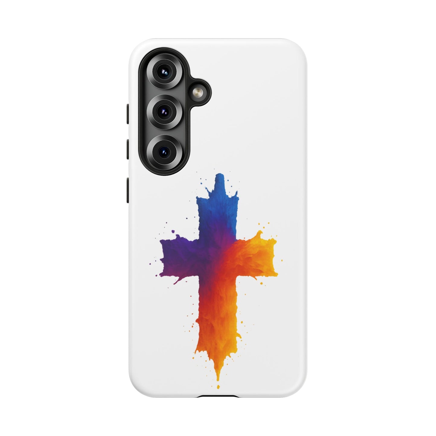Christian Cross Phone Case – Vibrant Watercolor Design, Faith-Based Gift, Bible Verse Inspired Cell Cover