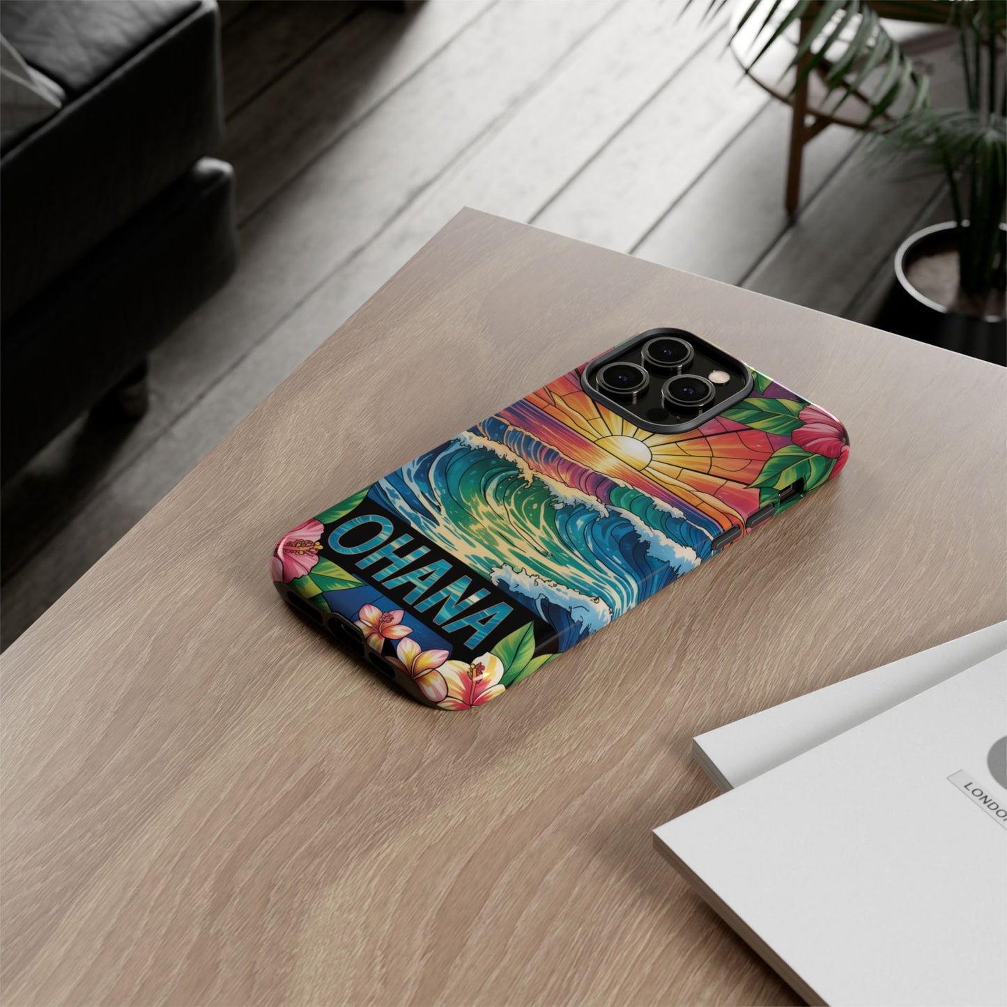 Ohana iPhone Case Tropical Hawaiian Sunset Phone Cover Wave Floral Beach Art Cute Gift for iPhone Lovers