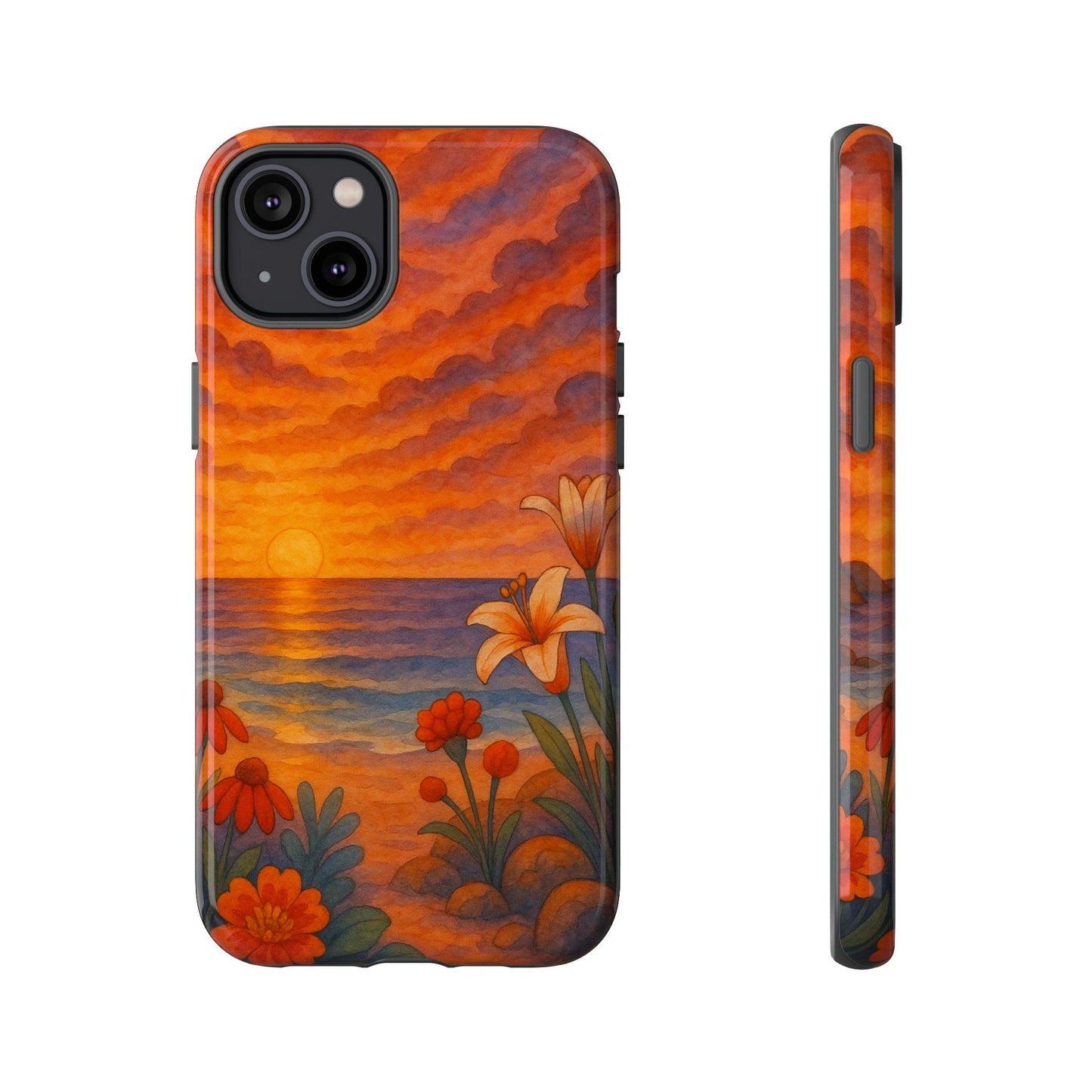 iPhone Case - Floral Ocean Sunset Watercolor Tough Case Nautical Phone Case Beach iPhone Case Ocean Sunset Theme