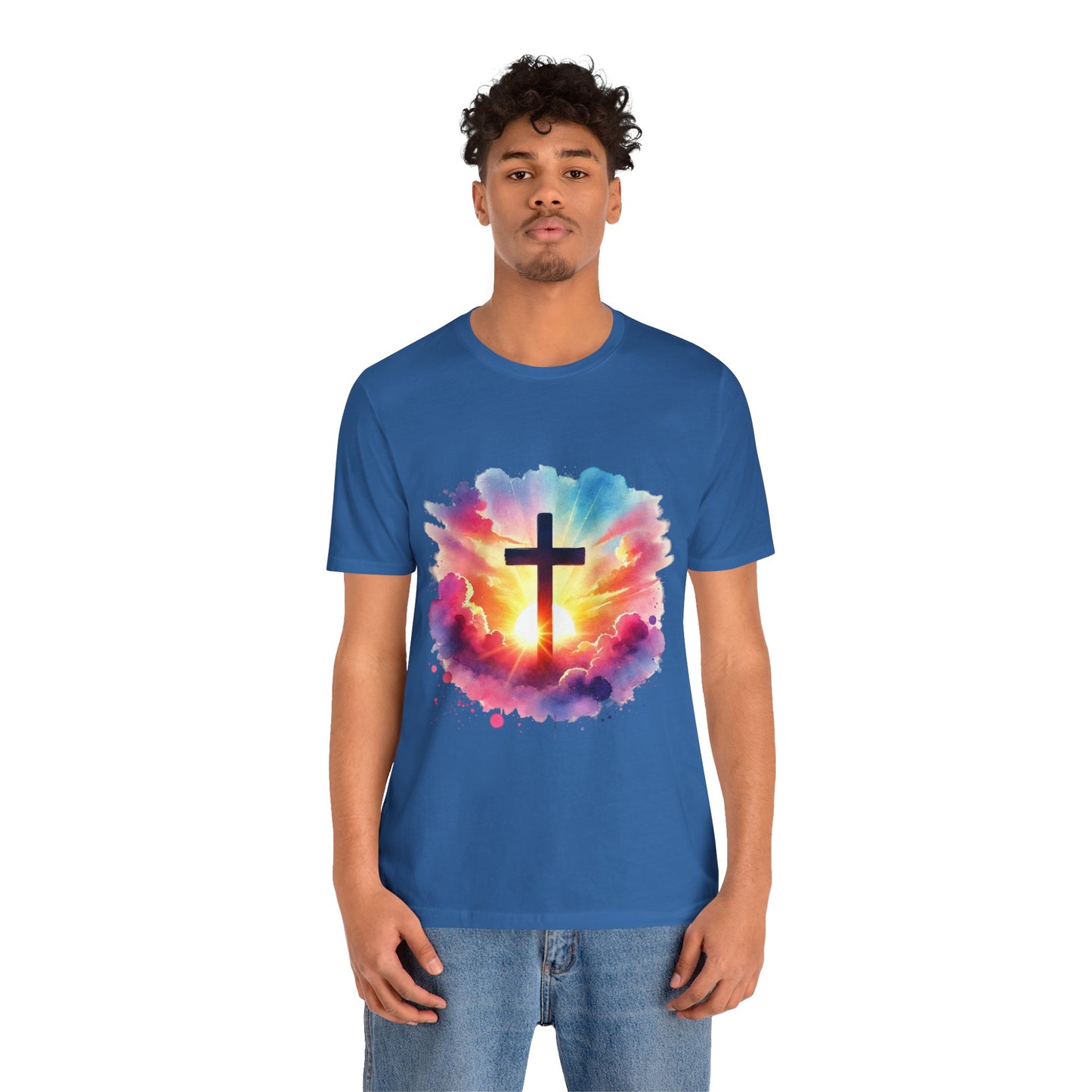 Faith Cross Sunburst Christian Tee | Inspirational Christian T-Shirt | Colorful Sunrise Cross Shirt | Faith Gifts for Women Men
