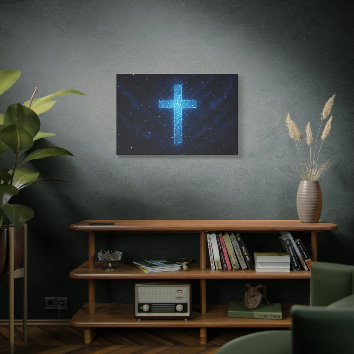 Canvas Wall Art - Bioluminescent Cross Design Spiritual Decor Christian Art Religious Canvas Gift for Believers