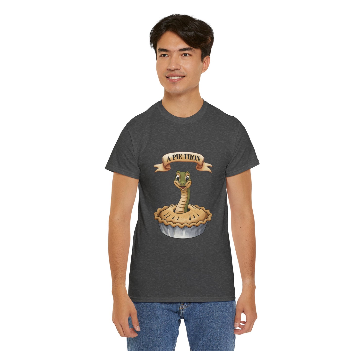 A Pie-Thon Funny Snake Pun Shirt – Cute Animal Joke T-Shirt – Quirky Graphic Tee for Pun Lovers, Reptile Fans, and Unique Gift Ideas