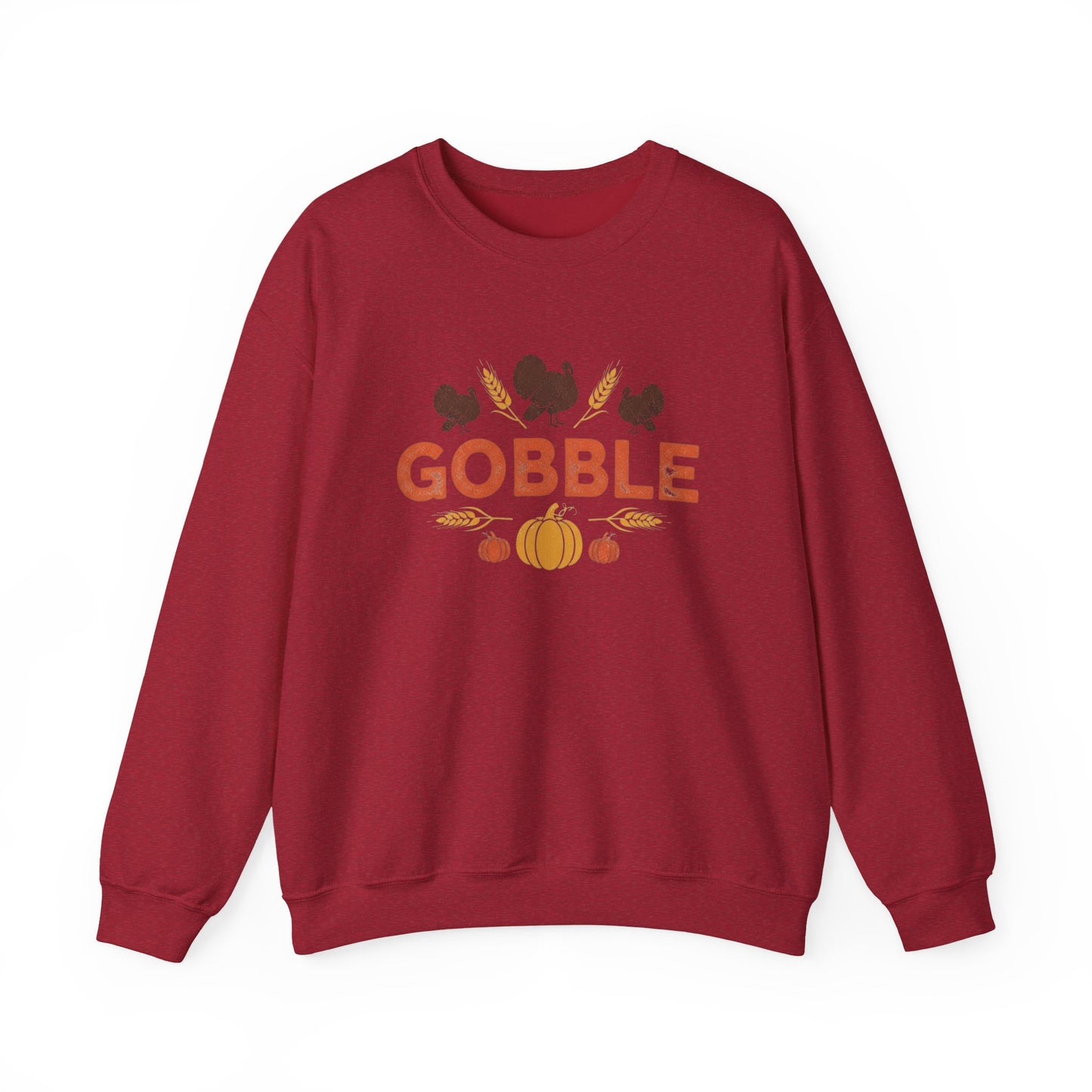 Gobble Turkey Sweatshirt, Thanksgiving Pumpkin Crewneck, Autumn Wheat & Turkey Graphic Pullover, Cozy Fall Family Turkey Day Shirt