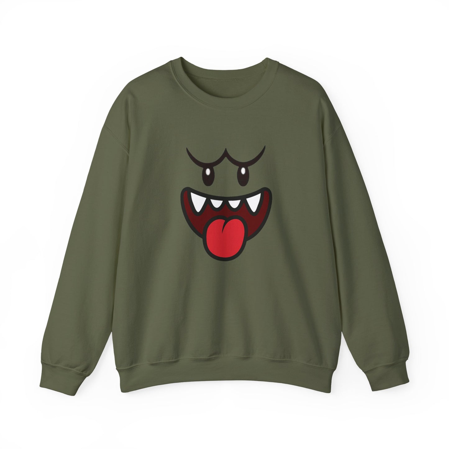 Spooky Grin Sweatshirt, Cartoon Ghost Face Crewneck, Halloween Grinning Ghost Sweatshirt, Cute Monster Smile Pullover, Spooky Season Graphic Sweat