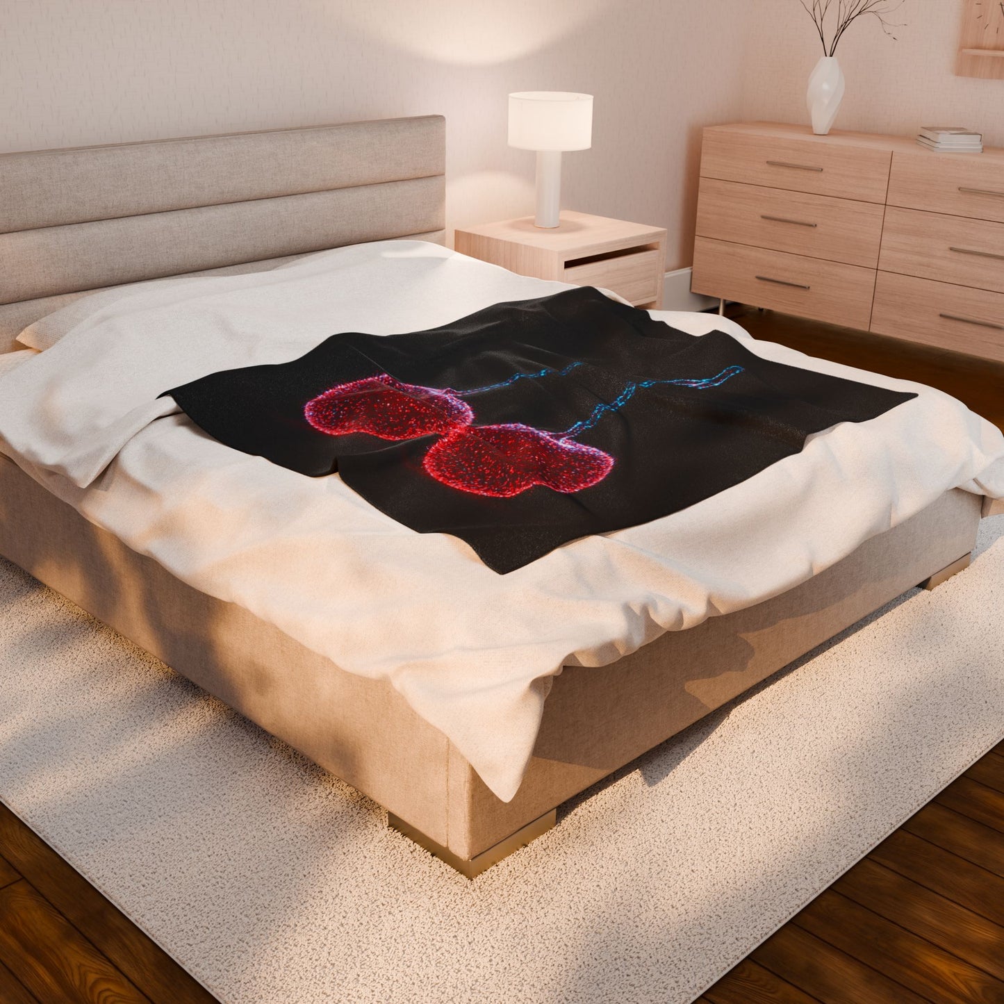 Plush Blanket with Bioluminescent Cherries Cherry Throw Cherry Decor Cherry Blanket