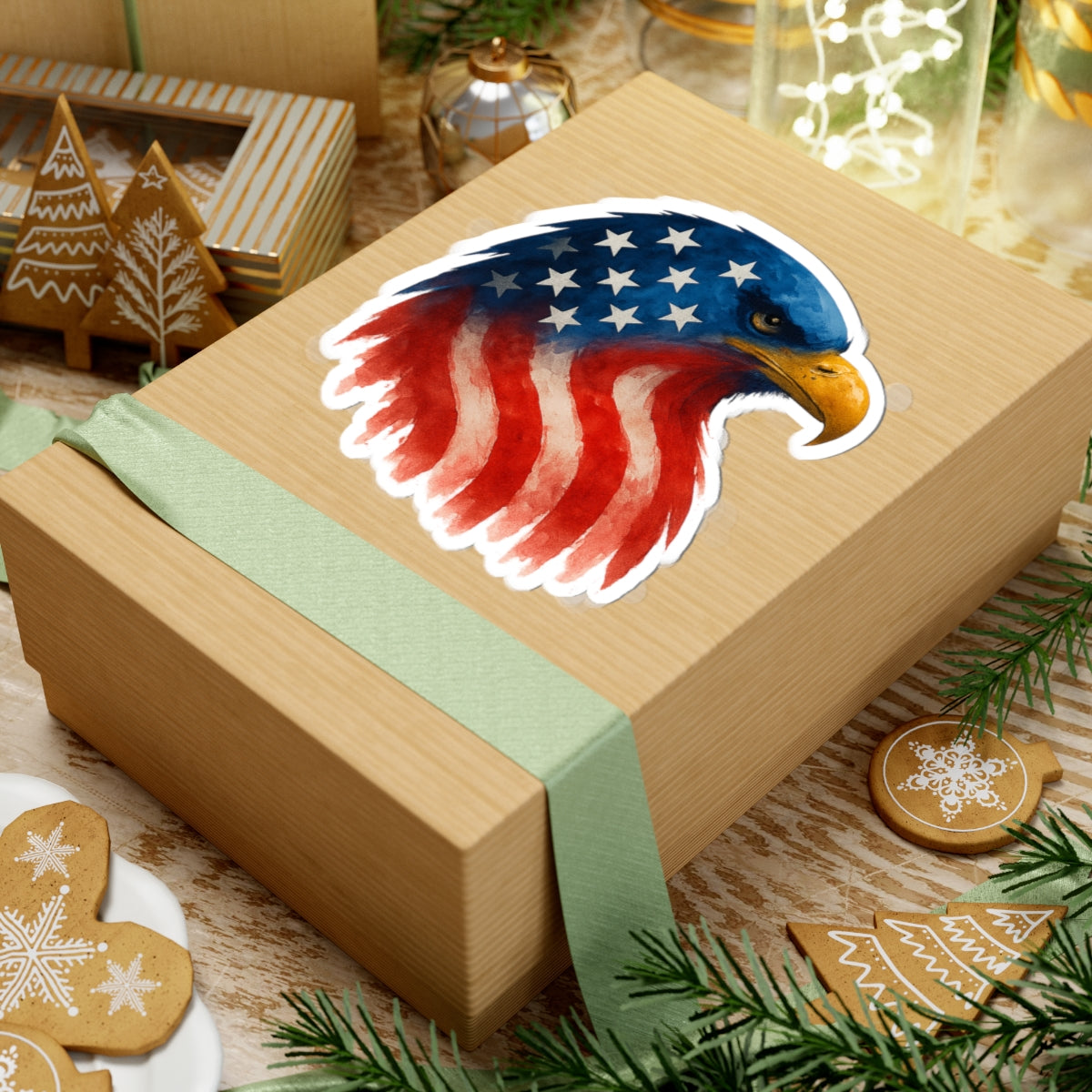 Patriotic Eagle Sticker - American Flag Decal, Kiss-Cut Vinyl for Laptop, Journal, Scrapbook, July 4th Decor, Veterans Gift