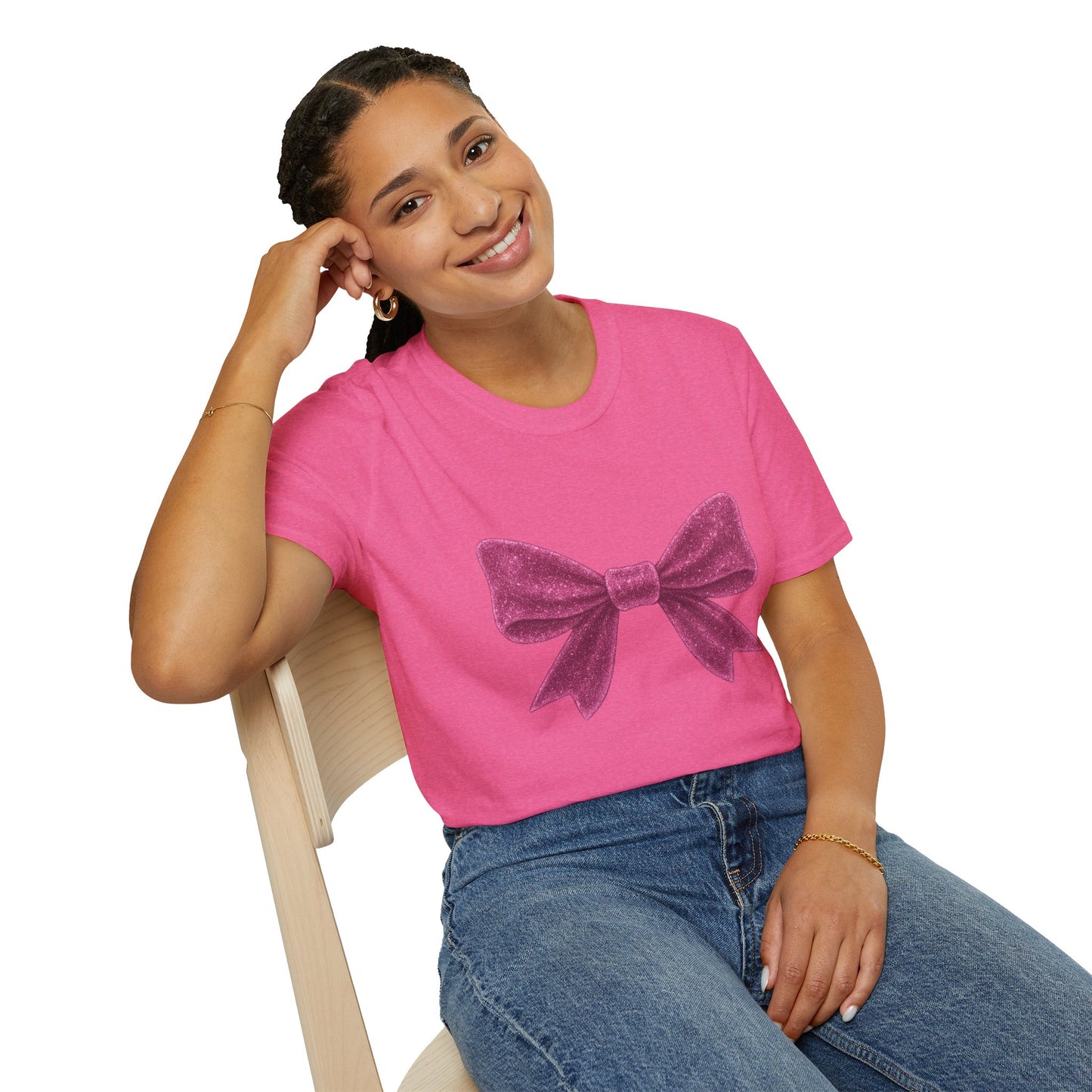 Feminine Pink Bow Graphic Tee | Coquette Bow T-Shirt | Sparkly Ribbon Shirt for Soft Girl Aesthetic | Gift for Her