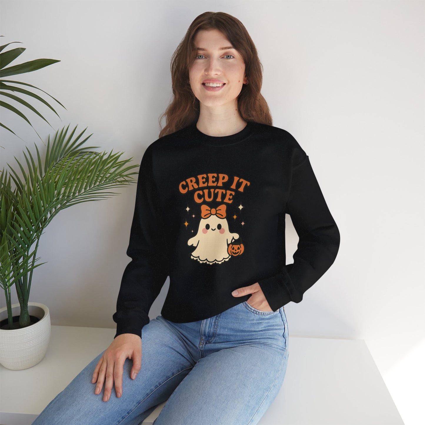 Cute Ghost Sweatshirt, Creep It Cute Crewneck, Spooky Halloween Pullover, Sweet Ghost Graphic Sweatshirt, Trick-Or-Treat Gift Top