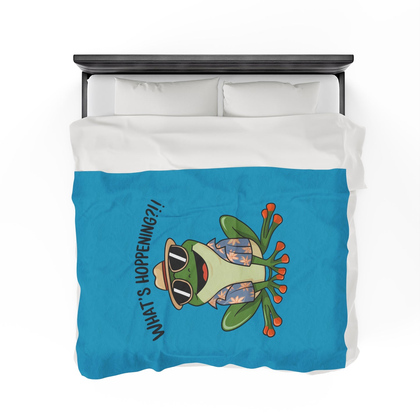 Plush Blanket - Frog What's Hoppening Pun Design
