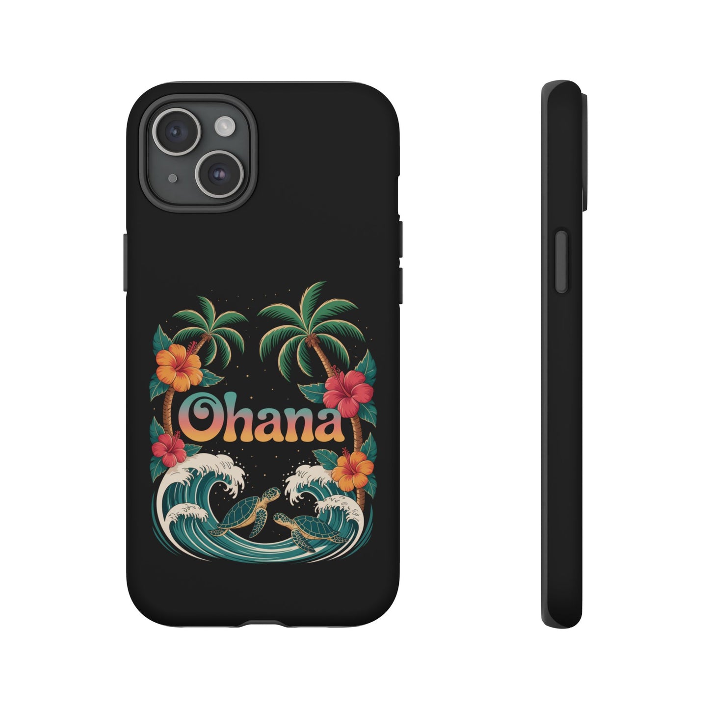 Tropical Ohana iPhone Case - Beach Vibes Cover with Palms, Hibiscus and Turtles - Rugged and Glossy Summer Phone Protector