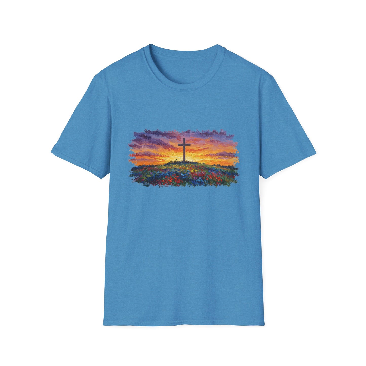 Van Gogh-Style Cross Sunset T-Shirt | Christian Faith Tee, Impressionist Nature Cross Shirt, Sunset Religious Art, Faith & Landscape Gift