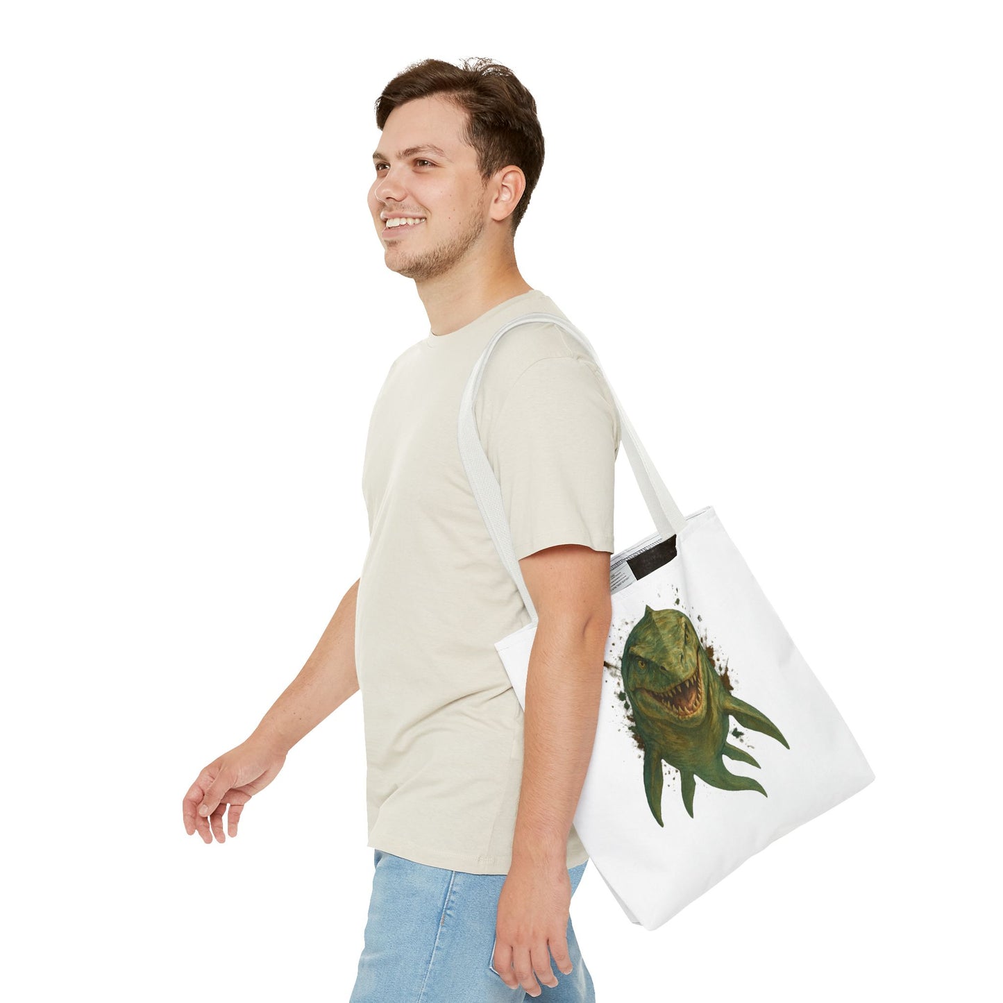 Watercolor Mosasaurus Tote Bag - Prehistoric Sea Monster Art, Dinosaur Ocean Reptile Gift, Eco Canvas Bag for Dino and Marine Fans