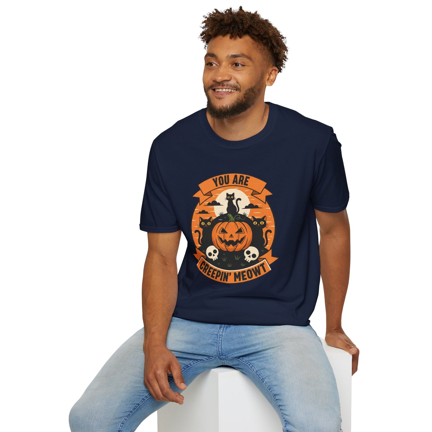 You Are Creepin' Meowt Halloween Cat T-Shirt | Funny Spooky Cat Tee | Black Cat Pumpkin Shirt | Cute Halloween Gift for Cat Lovers
