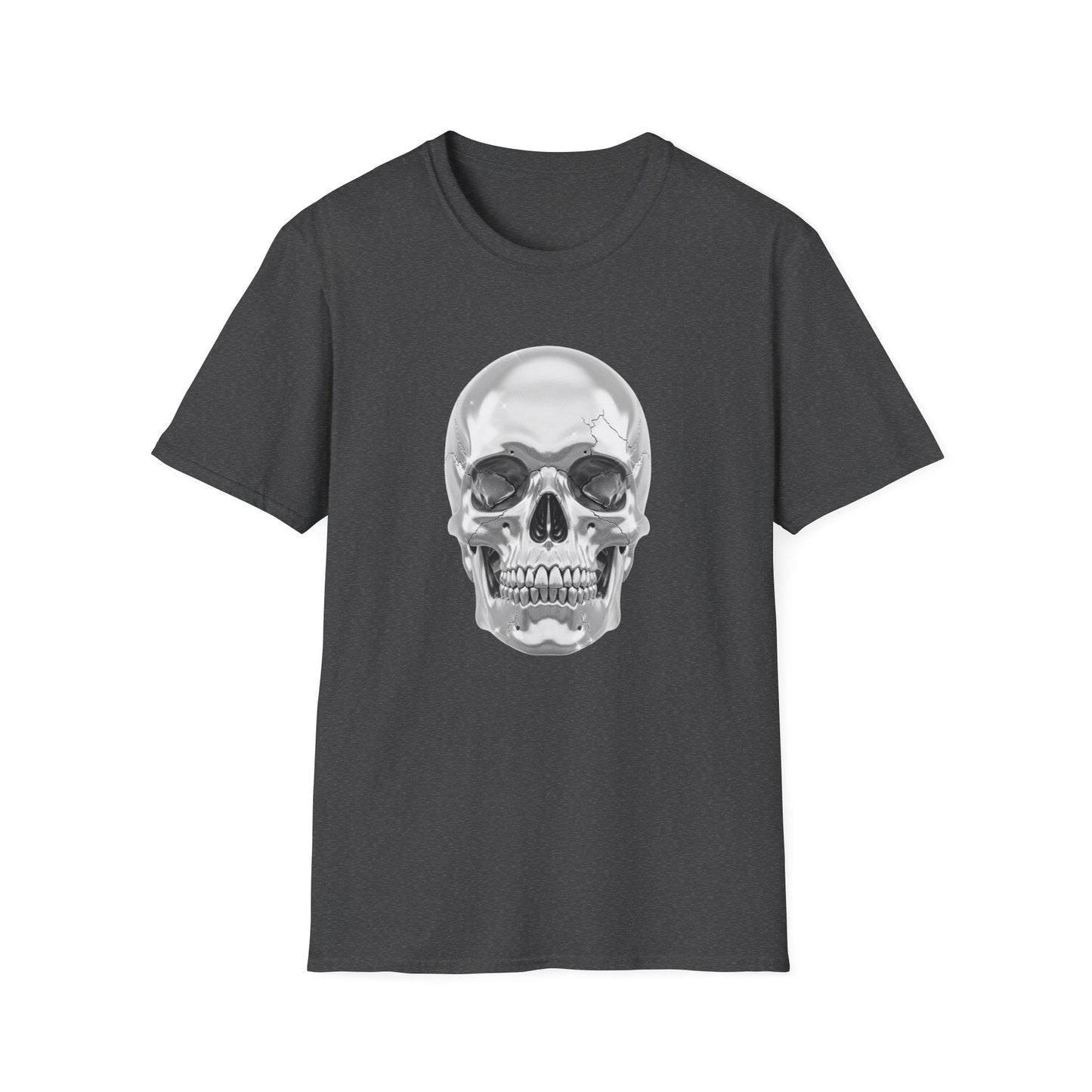Chrome Skull Graphic Tee - Edgy Metallic Skull Shirt - Retro Rock Vibe, Dark Aesthetic, Unisex Cool Gift - Trendy Fashion Statement Top