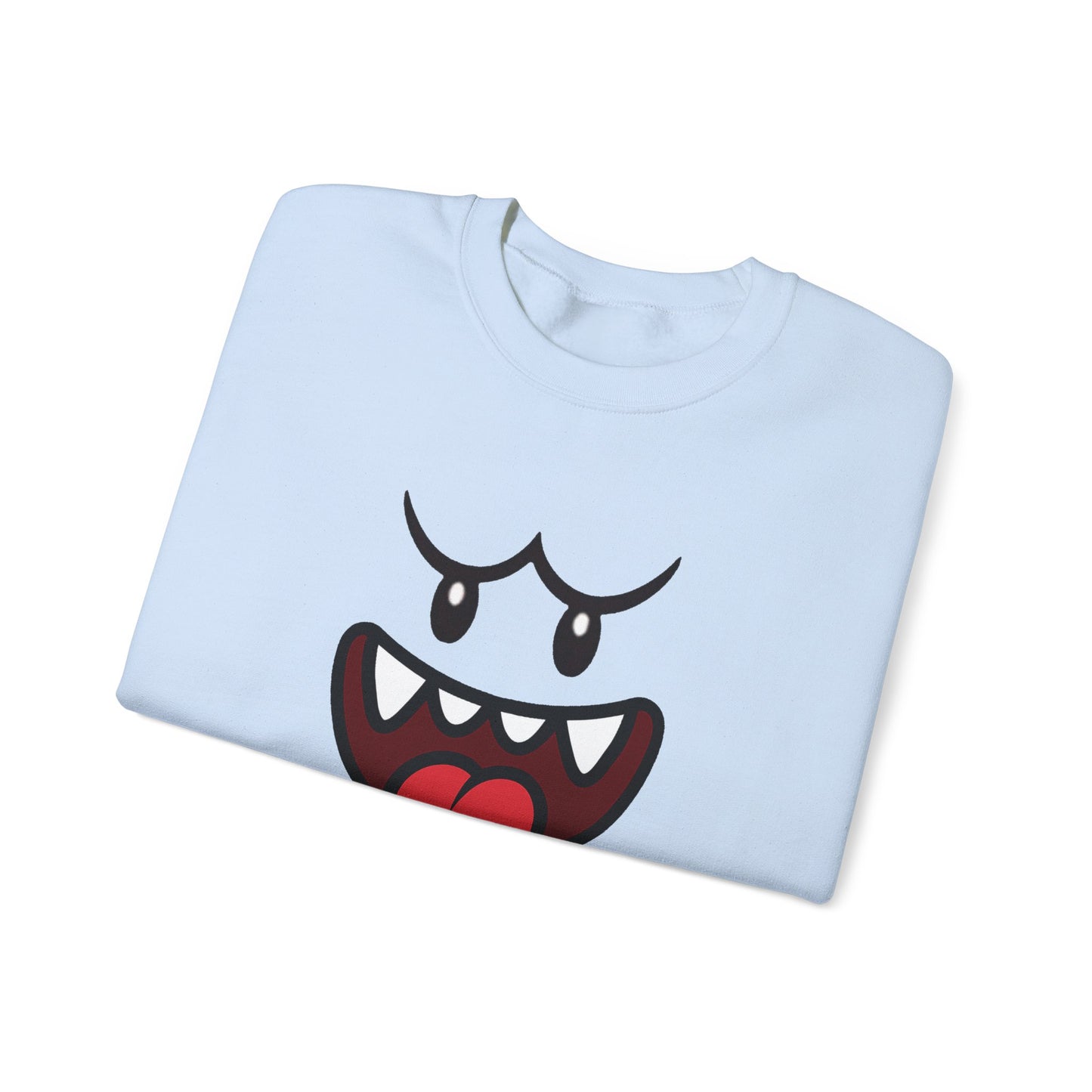 Spooky Grin Sweatshirt, Cartoon Ghost Face Crewneck, Halloween Grinning Ghost Sweatshirt, Cute Monster Smile Pullover, Spooky Season Graphic Sweat
