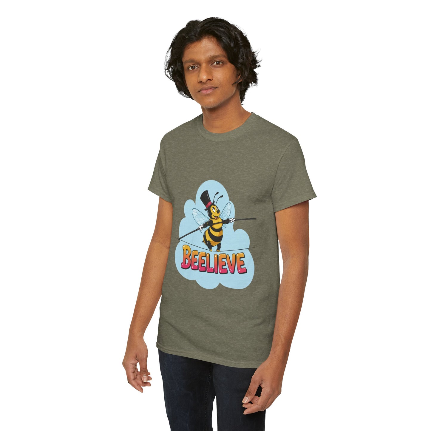“Beelieve” Bee Pun T‑Shirt | Cute Bee Graphic Tee | Inspirational Pun Shirt | Funny Nature Lover Gift | Bee Belief Positive Vibes Tee