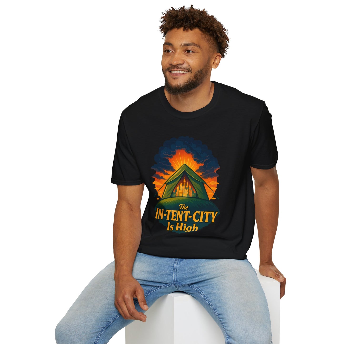 In-Tent-City Is High Camping Tee | Retro Tent Graphic T-Shirt for Hikers & Campers | Funny Outdoorsy Gift | Vintage Style Unisex Tee
