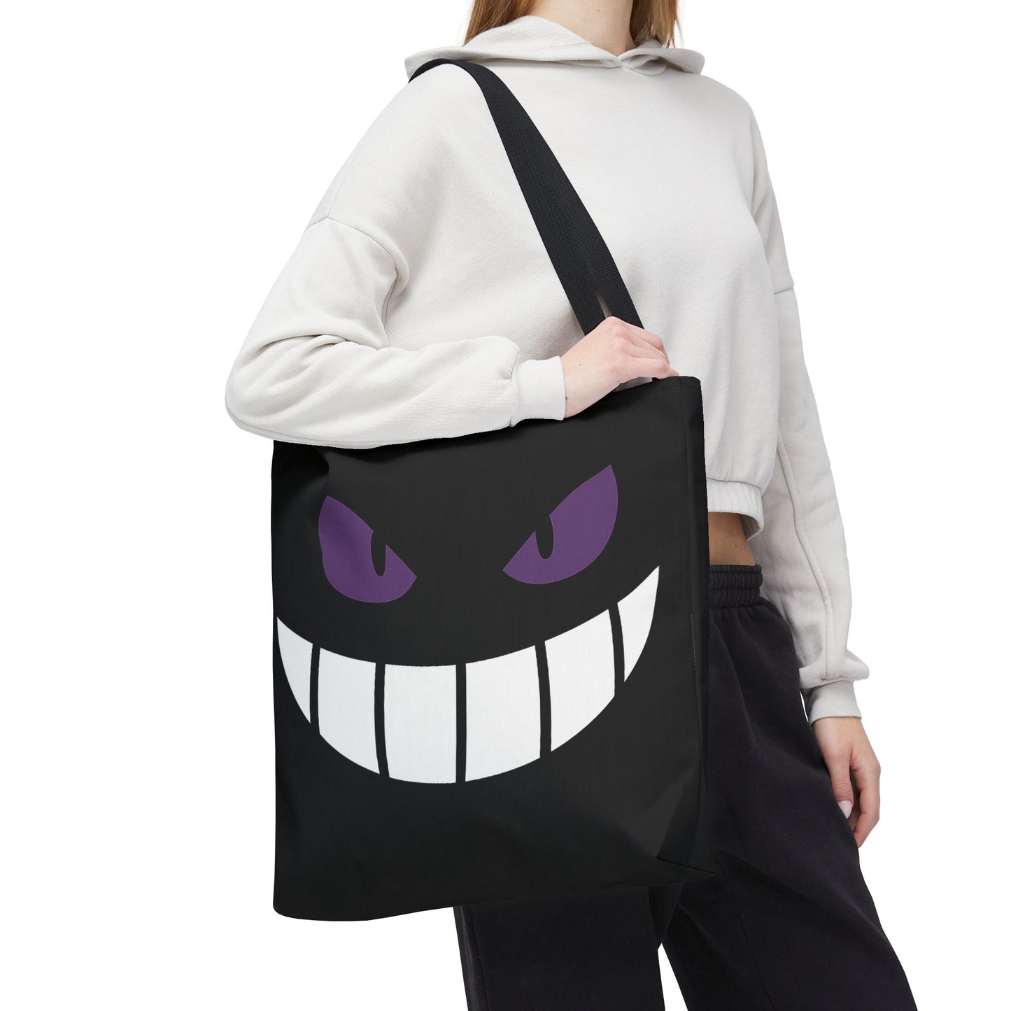Evil Grin Tote Bag, Spooky Purple Eyes Reusable Shopping Bag, Creepy Cute Halloween Tote, Gothic Horror Canvas Bag, Gamer Room Accessory