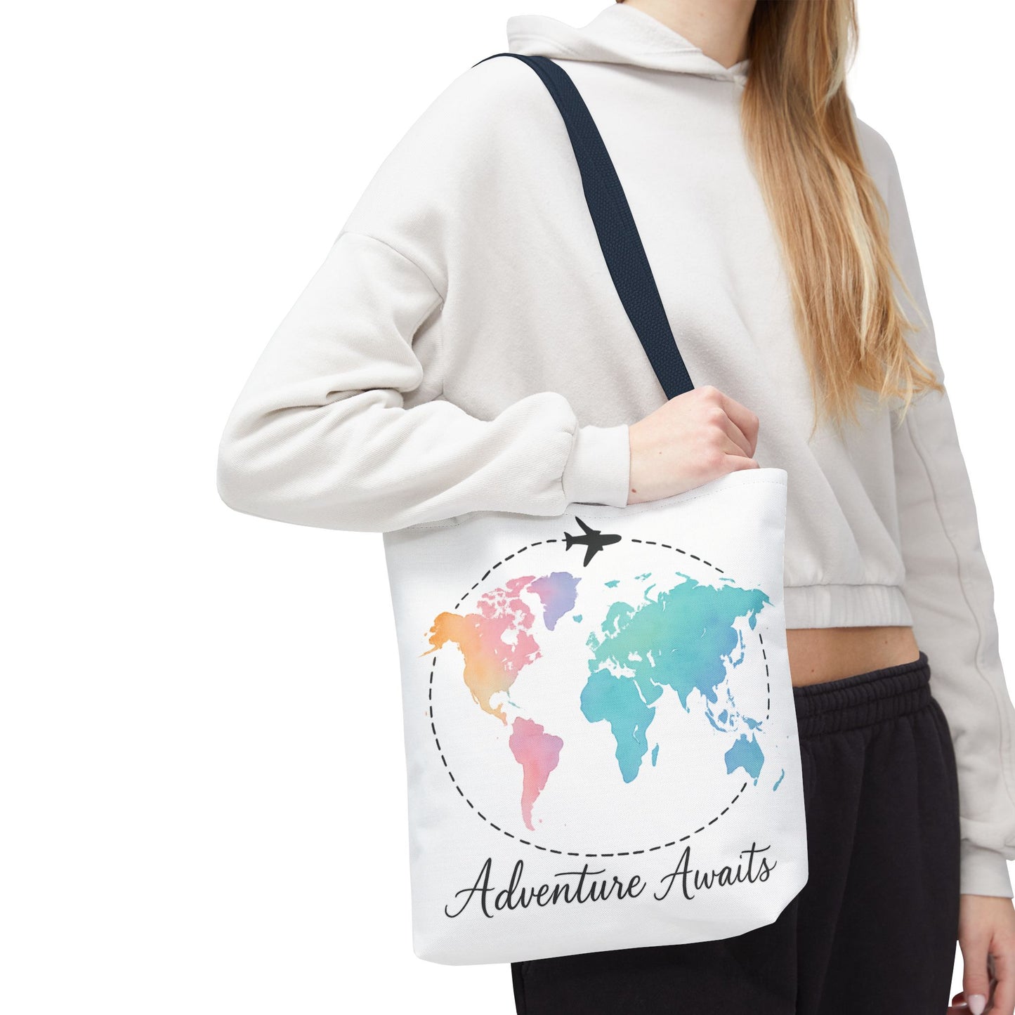 Adventure Awaits Watercolor World Map Tote Bag | Travel Canvas Tote | Wanderlust Gift, Beach, Camping, Airport Carryall, Eco-Friendly
