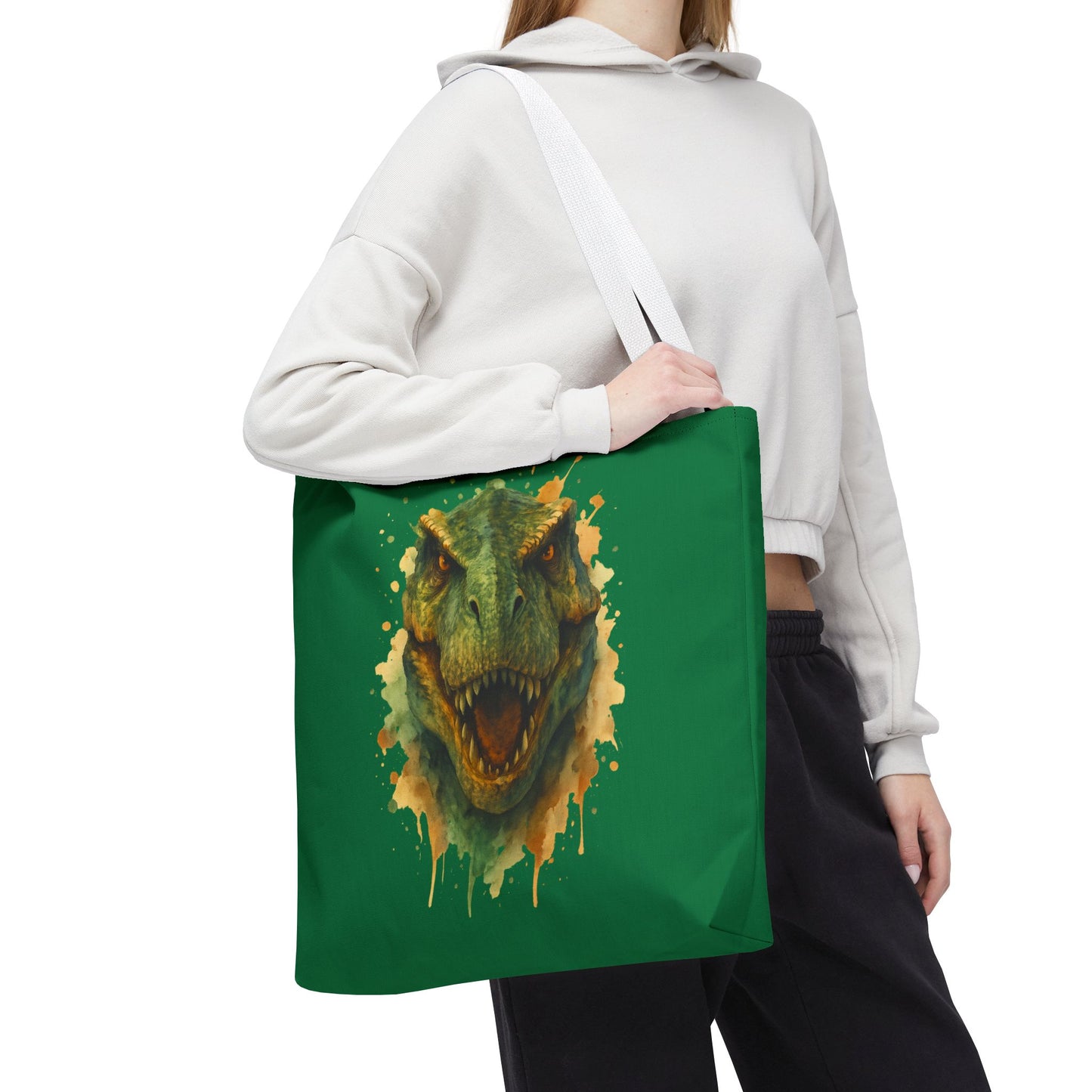 Watercolor T-Rex Tote Bag - Eco Canvas Dino Shopper, Dinosaur Lover Gift, Book Bag, Reusable Grocery Tote - Aesthetic Paleontology Art